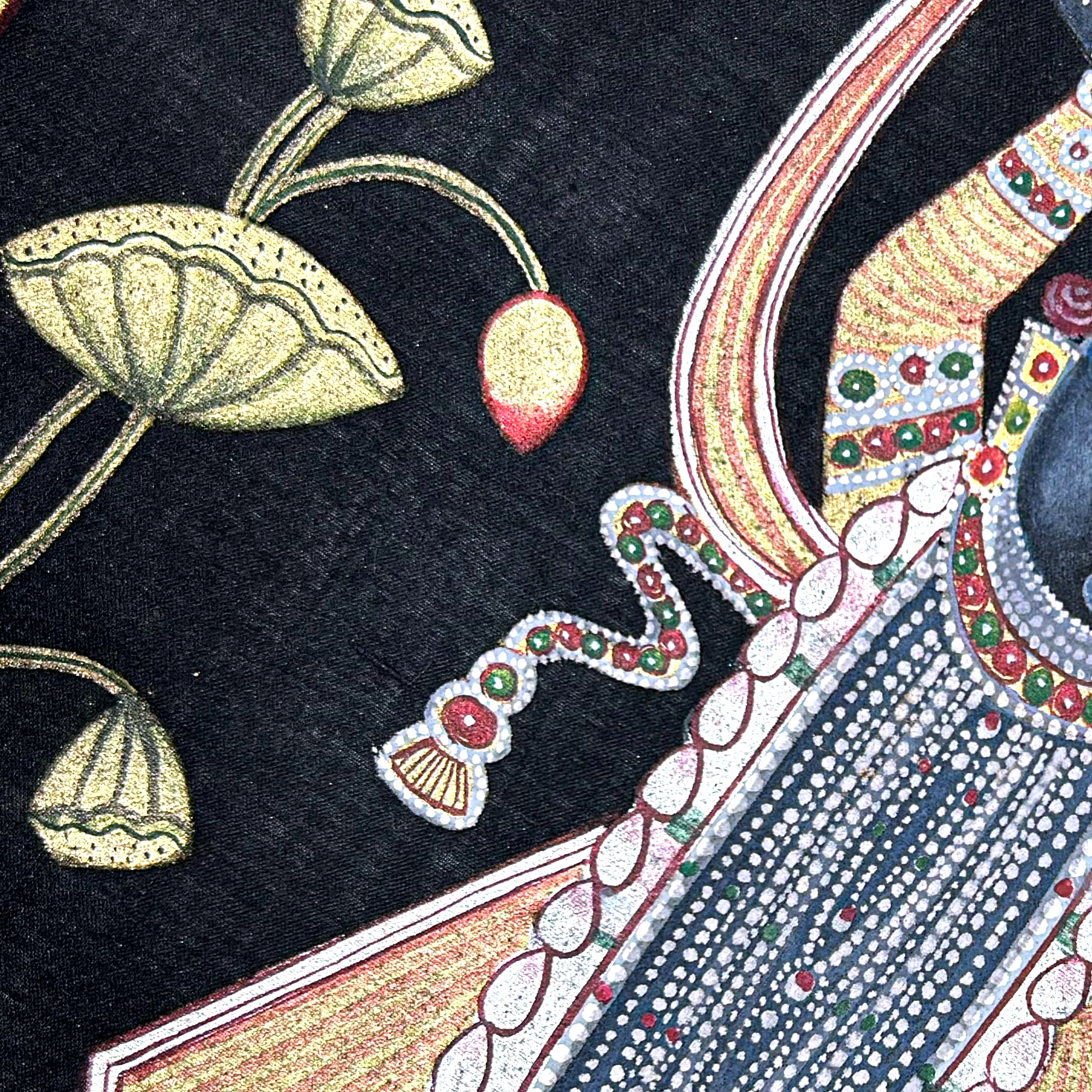 2025 Pichwai Art - Handmade Shreenathji and Lotus Flowers Painting