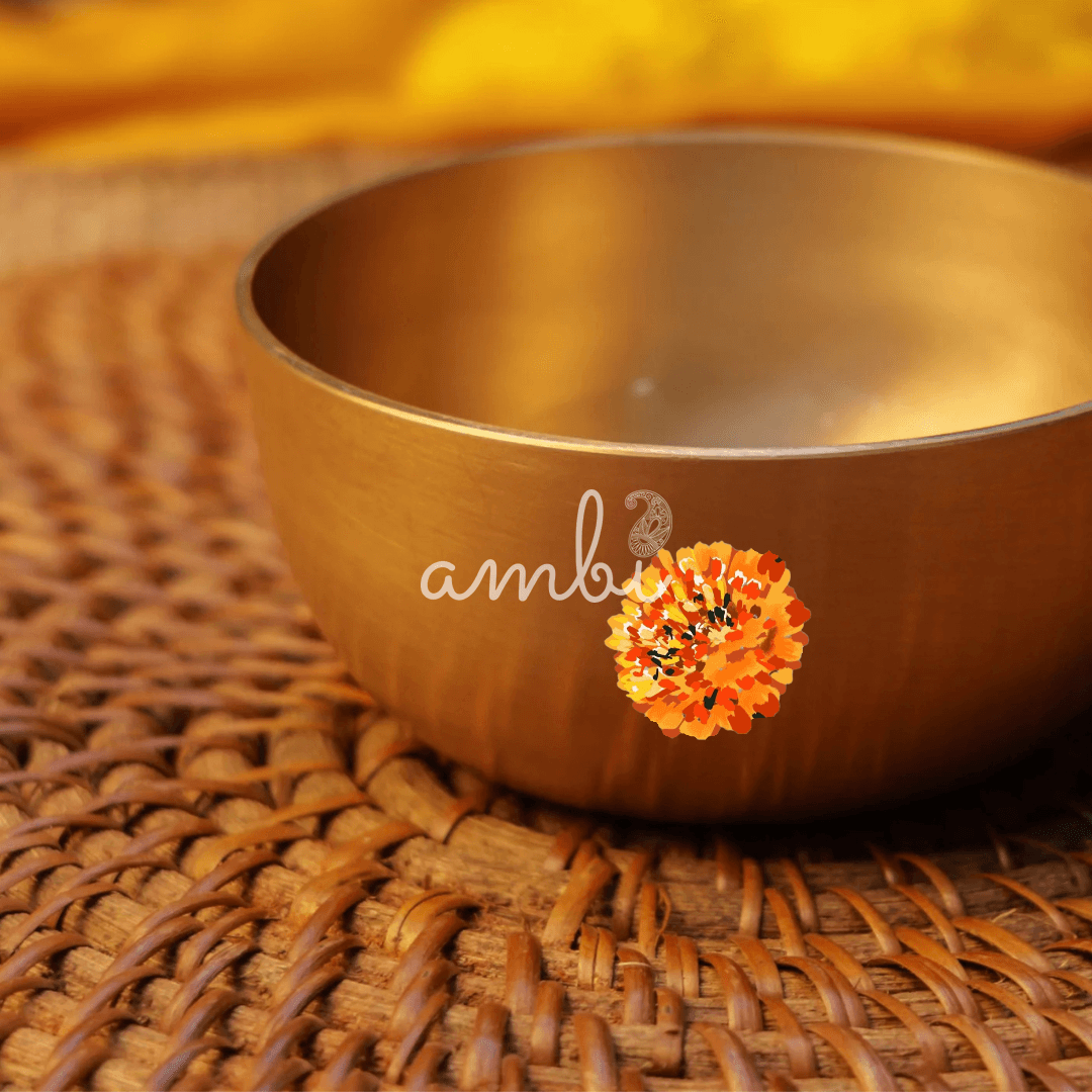 AMBI Pure 100% Lead Free Kansa Marigold Hand Painted Finish Small Katori / Bowl - 3.5 inches - 170 ML