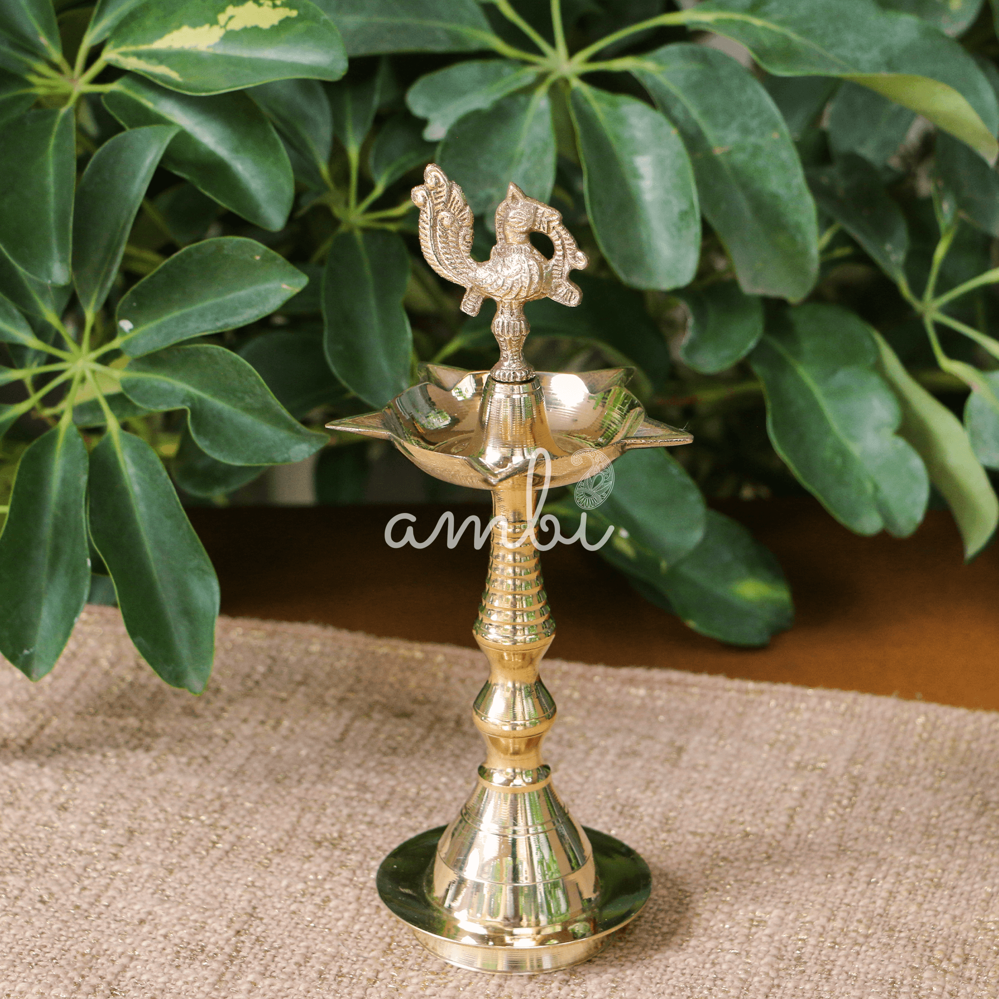 deepa 100% Pure Brass Pooja Deepam / Deepak - 5 Baati - with Brass Murga Large