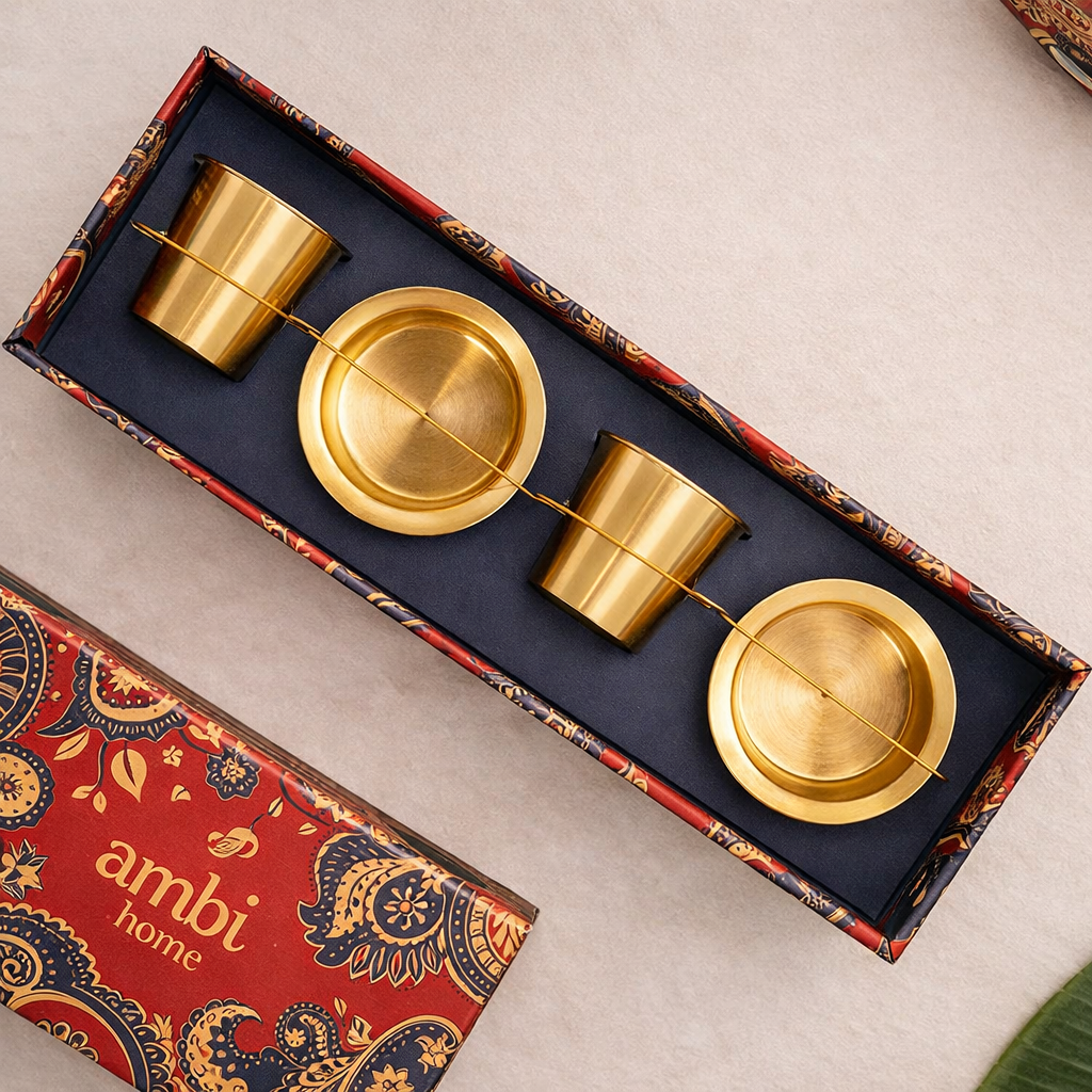 Pure Brass Filter Coffee & Dabara Gift Set — The Morning Ritual | Set of 2