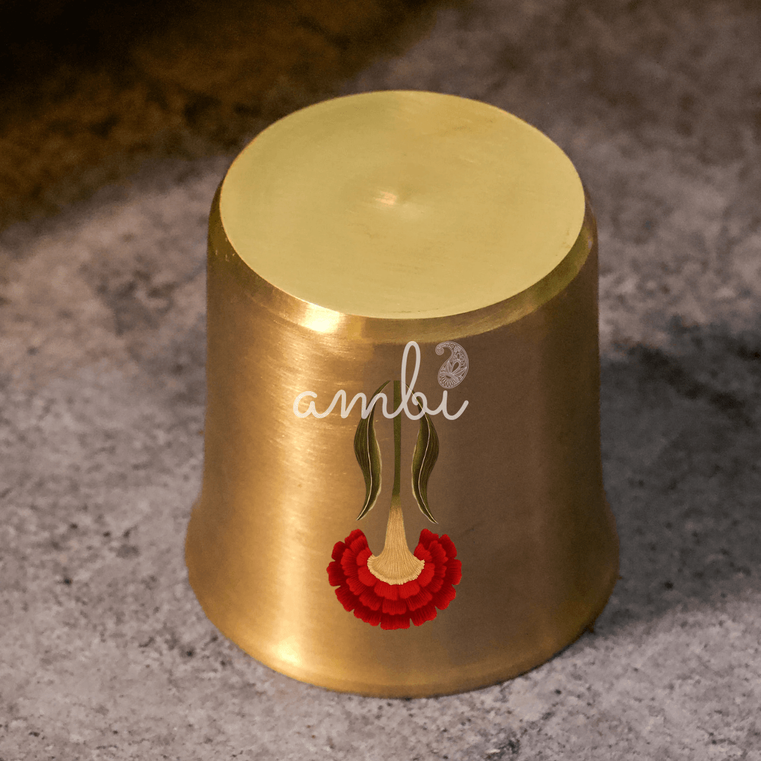 AMBI Pure 100% Lead Free Kansa (Bronze) Floral Hand Painted Finish Water Glass - 275 ML