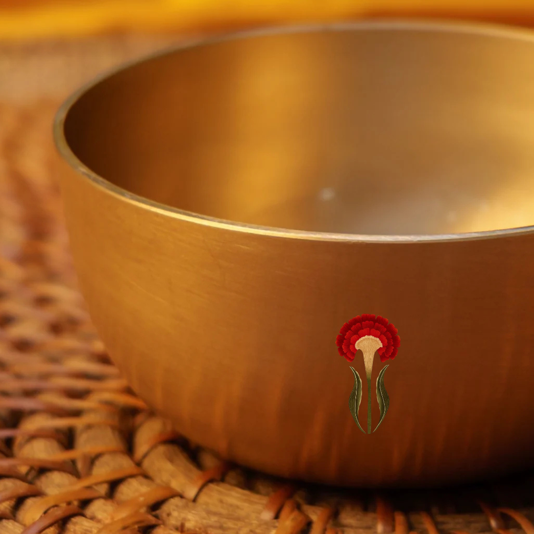 AMBI Pure 100% Lead Free Kansa Floral Hand Painted Finish Small Katori / Bowl - 3.5 inches (120 Gms)