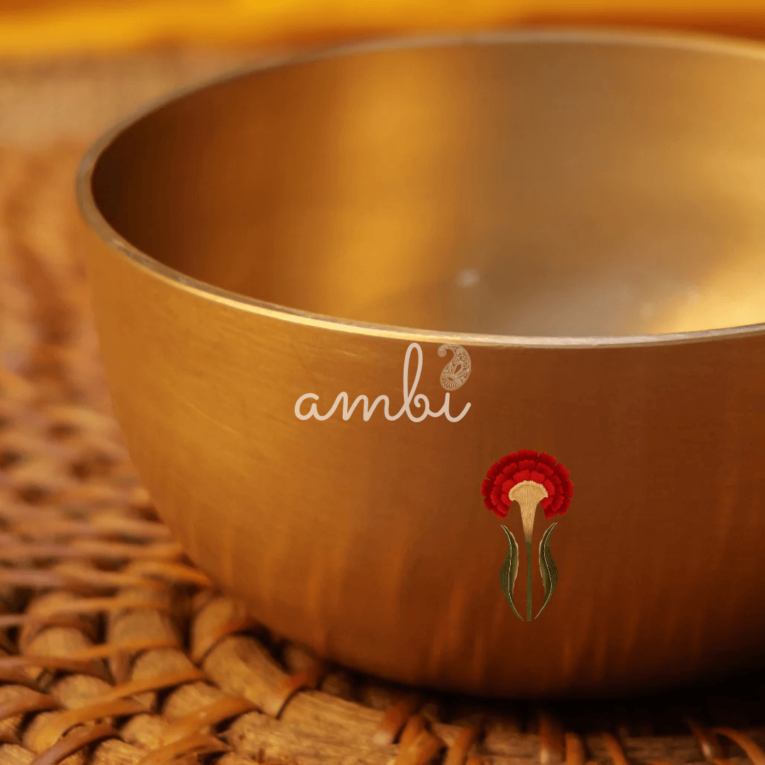 AMBI Pure 100% Lead Free Kansa Floral Hand Painted Finish Small Katori / Bowl - 3.5 inches - 170 ML