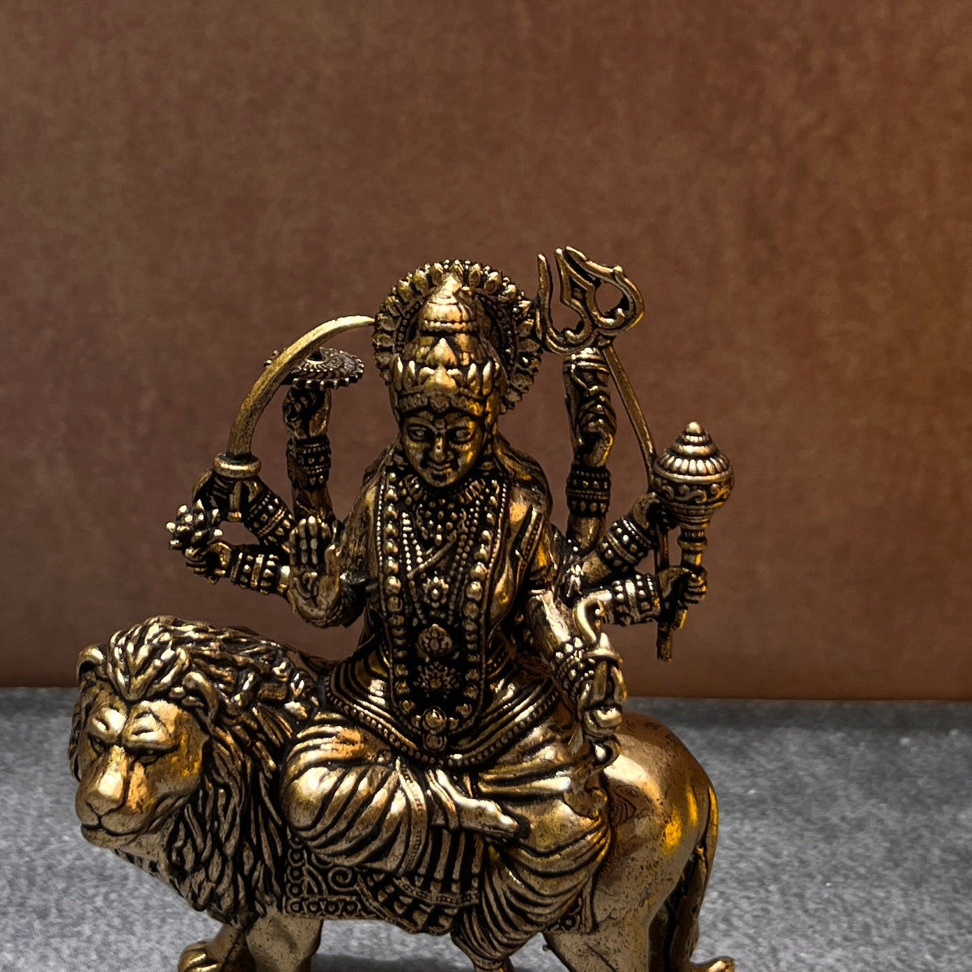 Ambi Pure Brass Simhavahini Durga Idol | Durga Mata on Lion Murti for Home Mandir | 3 Inch Height