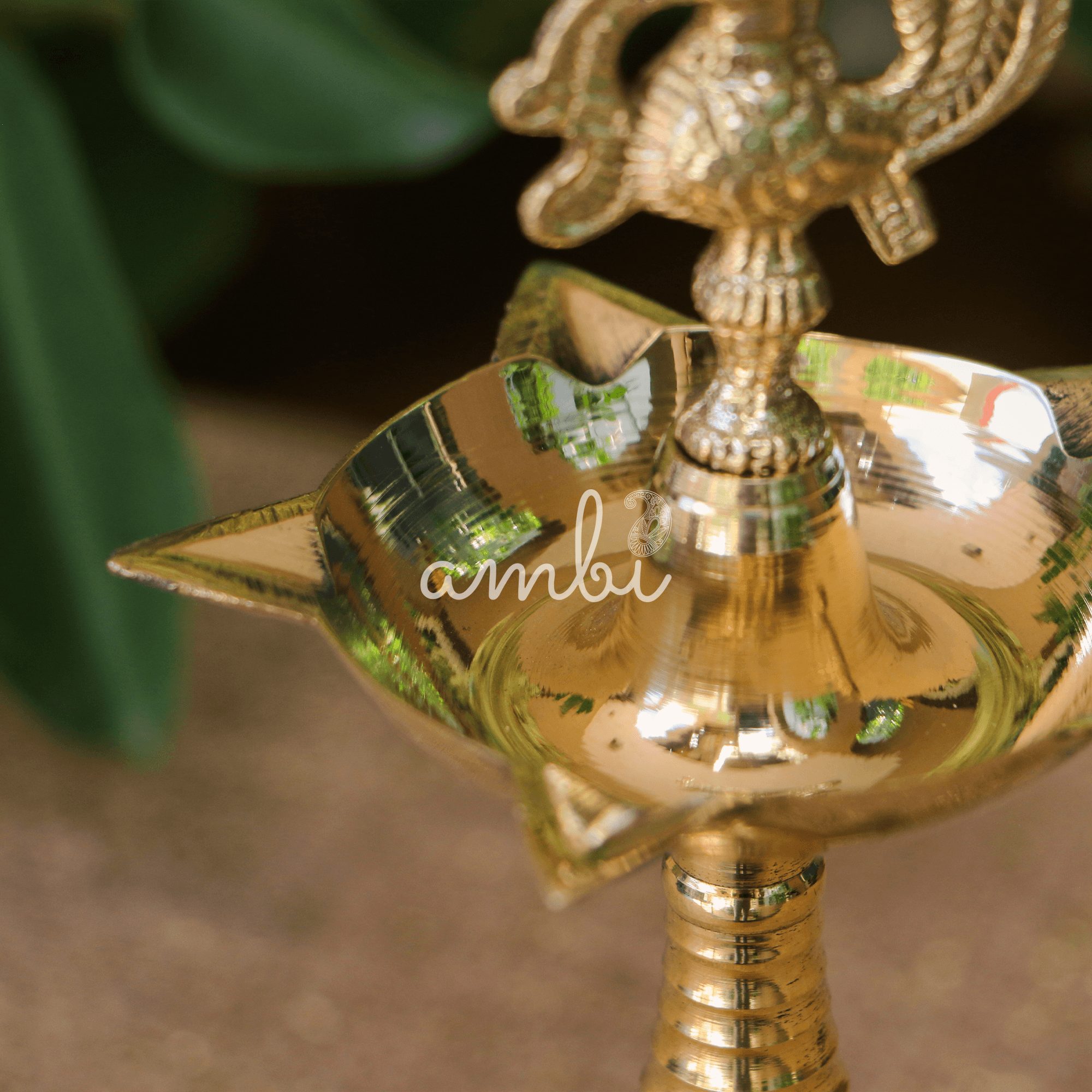 deepa 100% Pure Brass Pooja Deepam / Deepak - 5 Baati - with Brass Murga Large