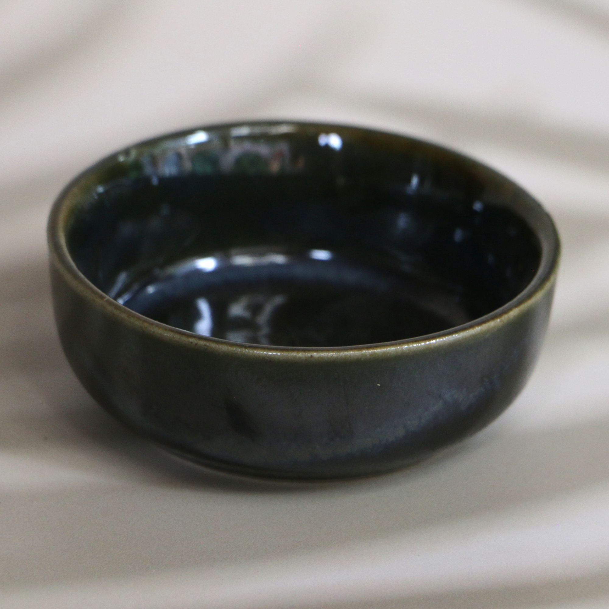 Ambi Handmade Emerald Blue-Green flat Nut Bowl Small Set of 2