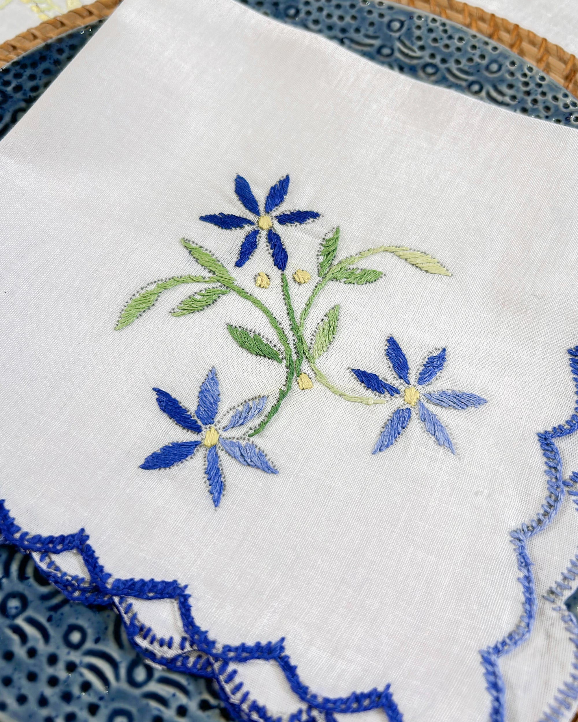 2026 Collection - Hand Embroidered Linen Napkins - Set of 6 - Green