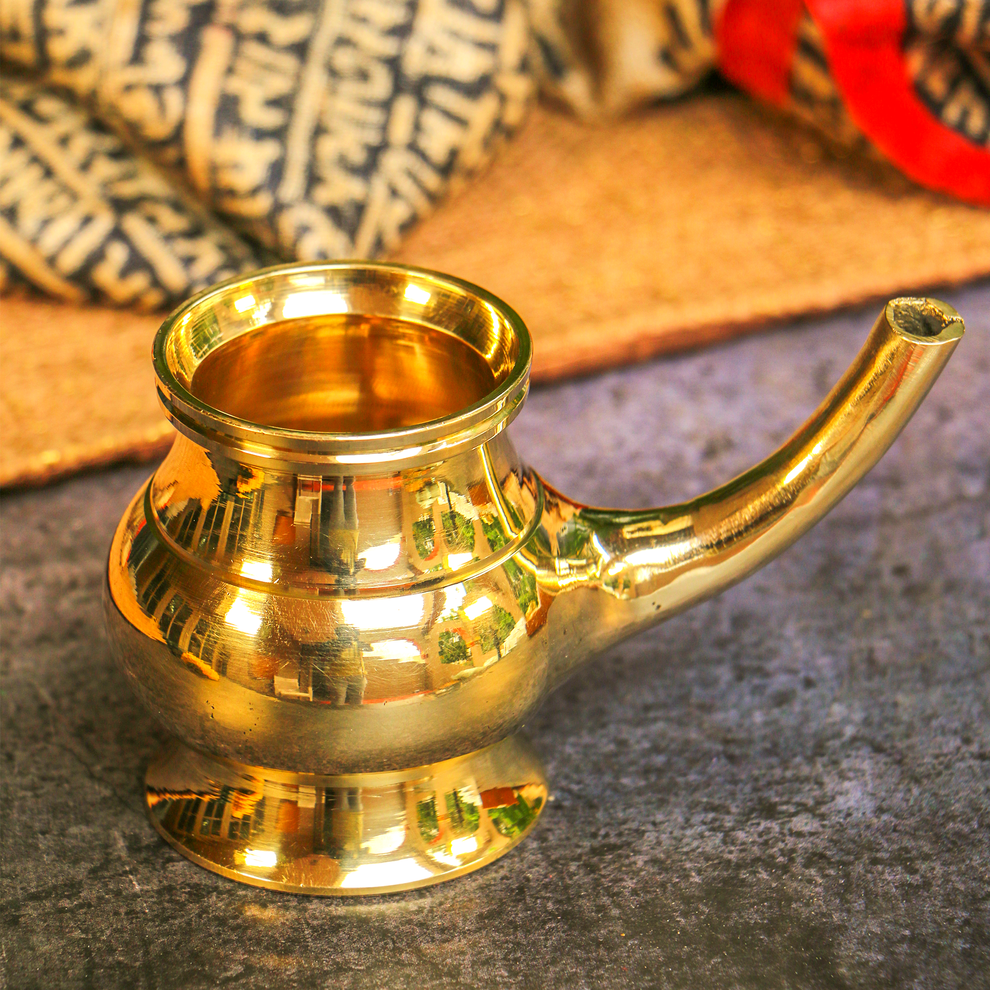 Ambi Pure Brass Abhishek Kumbh Lota Kalash for Pooja— Long Spout - Medium Size | Capacity: 500–600 ML
