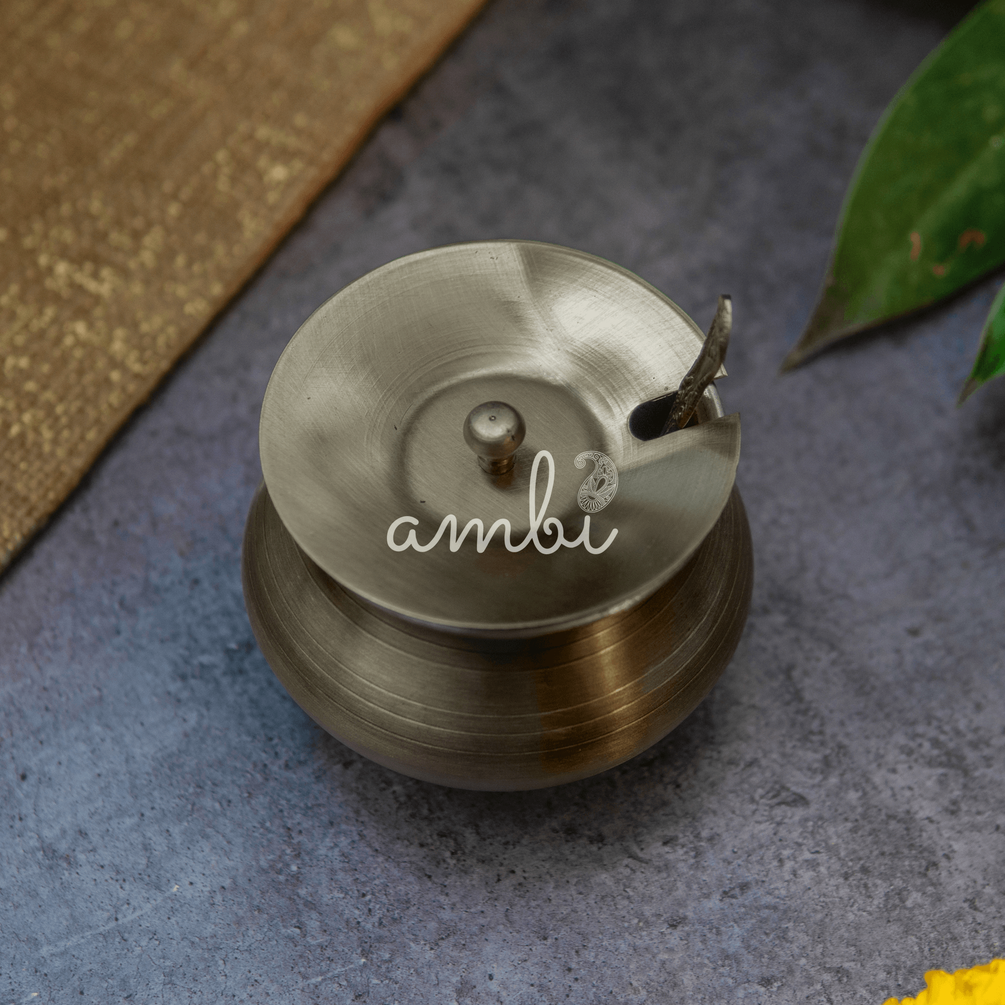 Pure Brass Ghee Pot (Matte) With Spoon - Vintage Finish Dark Brown 350 ml