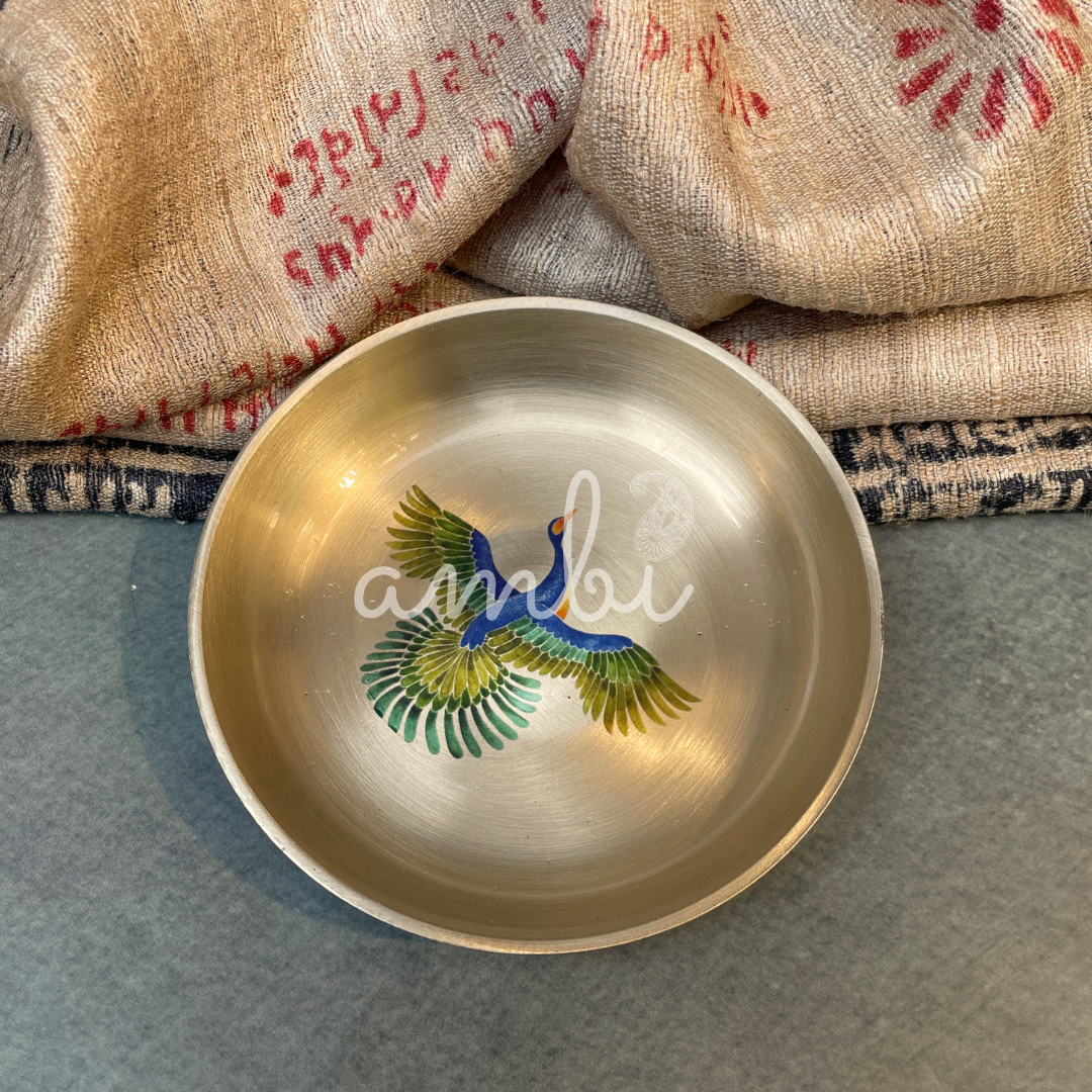 Ambi Pure Kansa Pattachitra Bird Hand Painted Plate – 4 Inch | Dessert & Puja Plate