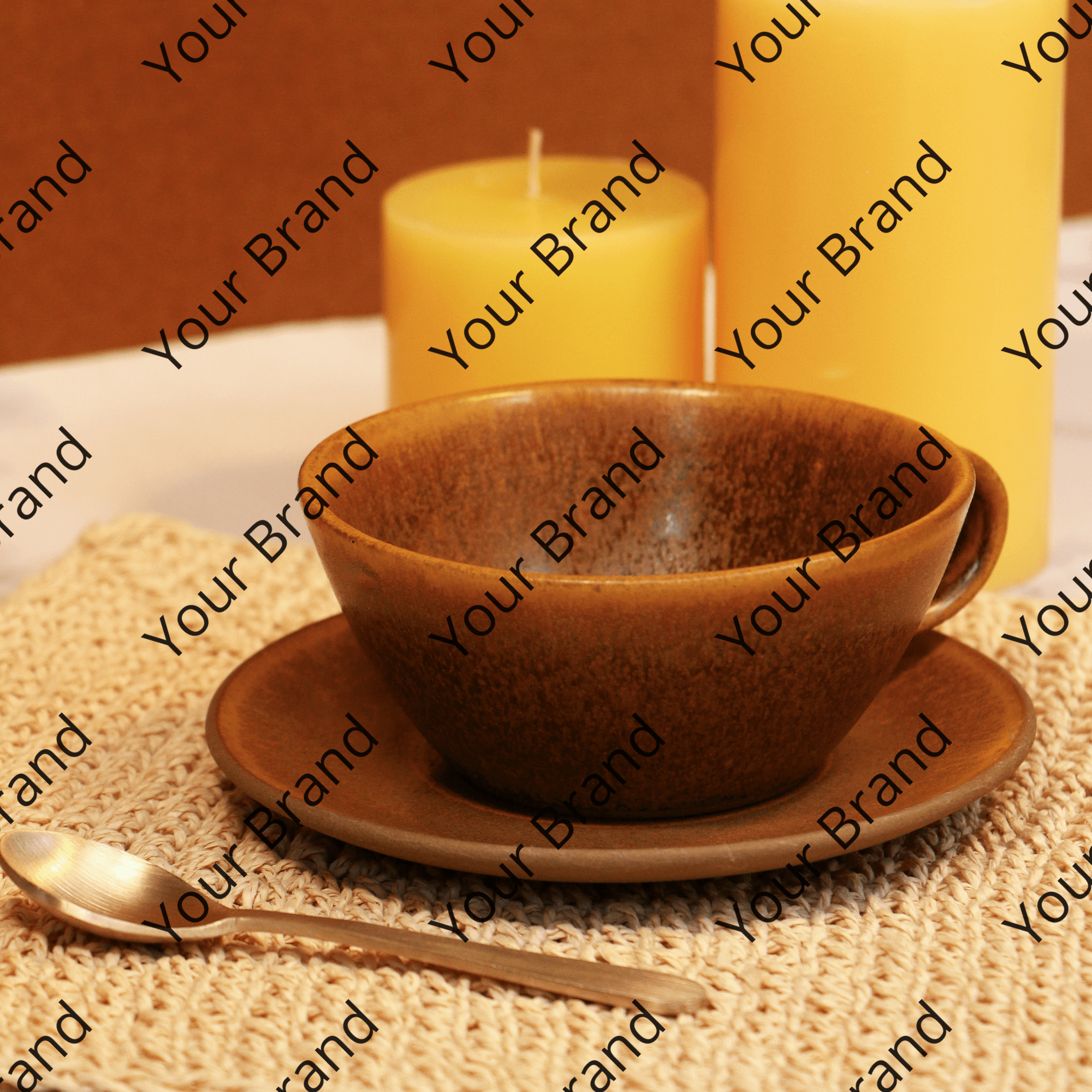 Handmade Ceramic brown Fig textured Cup and Saucer 300 ml