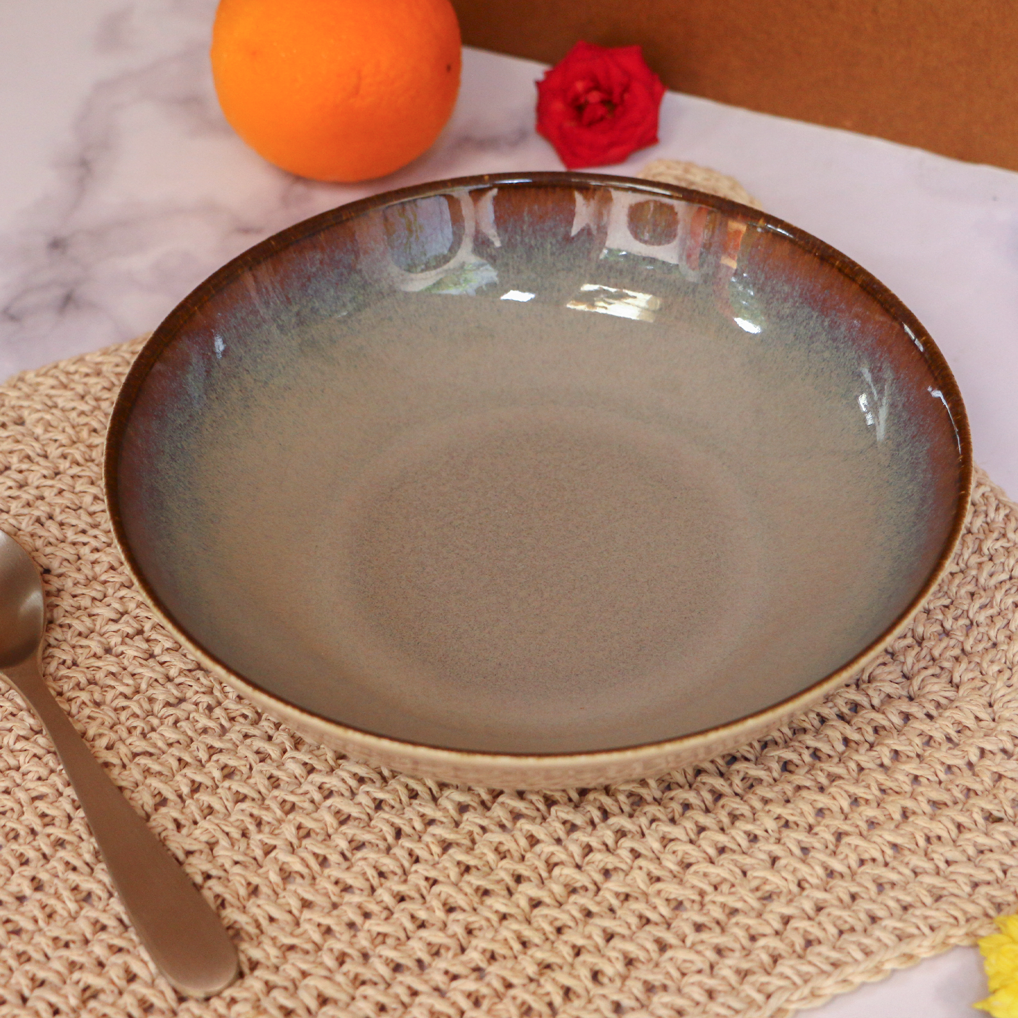 Ambi Handmade Elegant Glazed Salad Bowl 8 inch