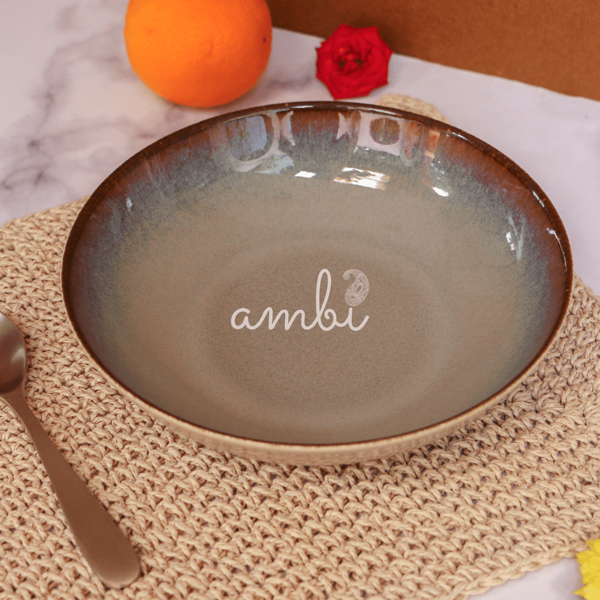 Ambi Handmade Elegant Glazed Salad Bowl 8 inch