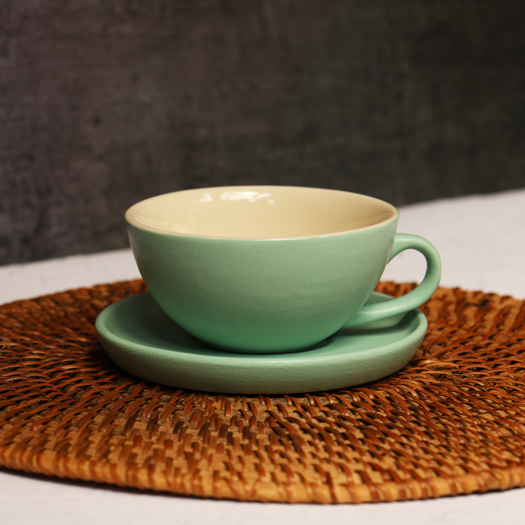 Ambi Ceramic Teal Green Cup and Saucer Set I Handmade Pottery Set of 1 - 180 ml