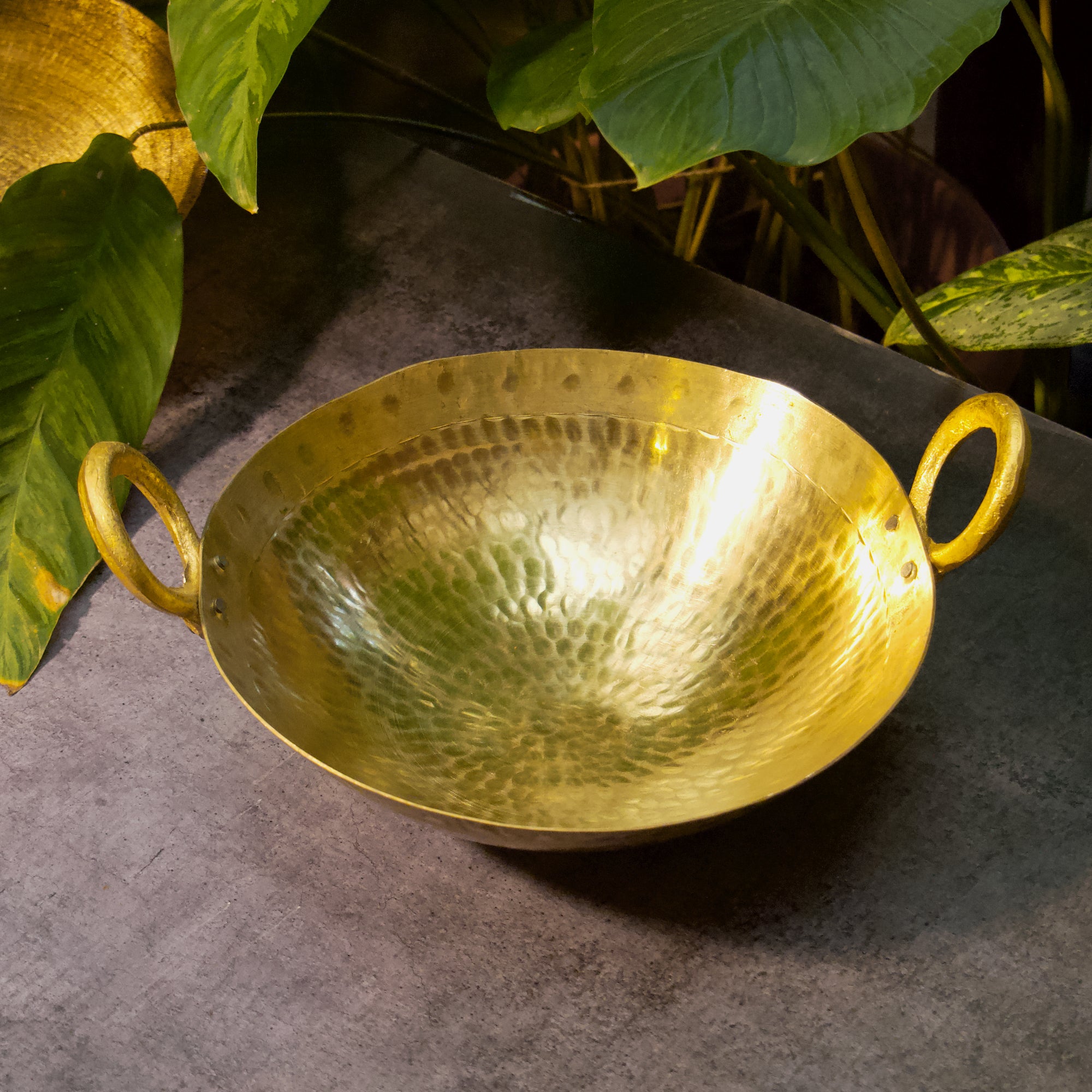 Pure Brass Traditional Hammered Kadhai / Kadai - 12 inches diameter