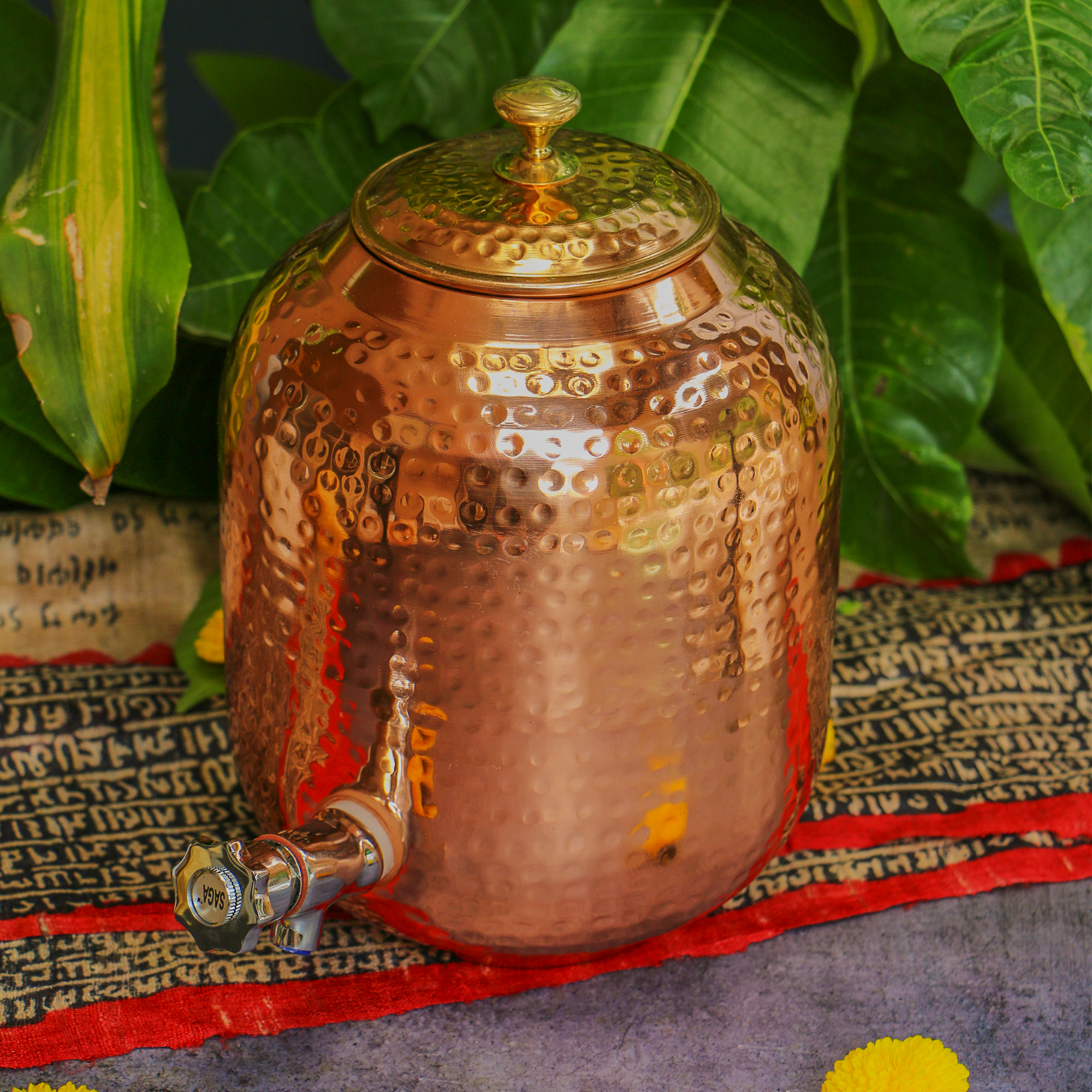 100% Pure Copper Hammered Water Storage Dispenser / Matka - 4 Litres