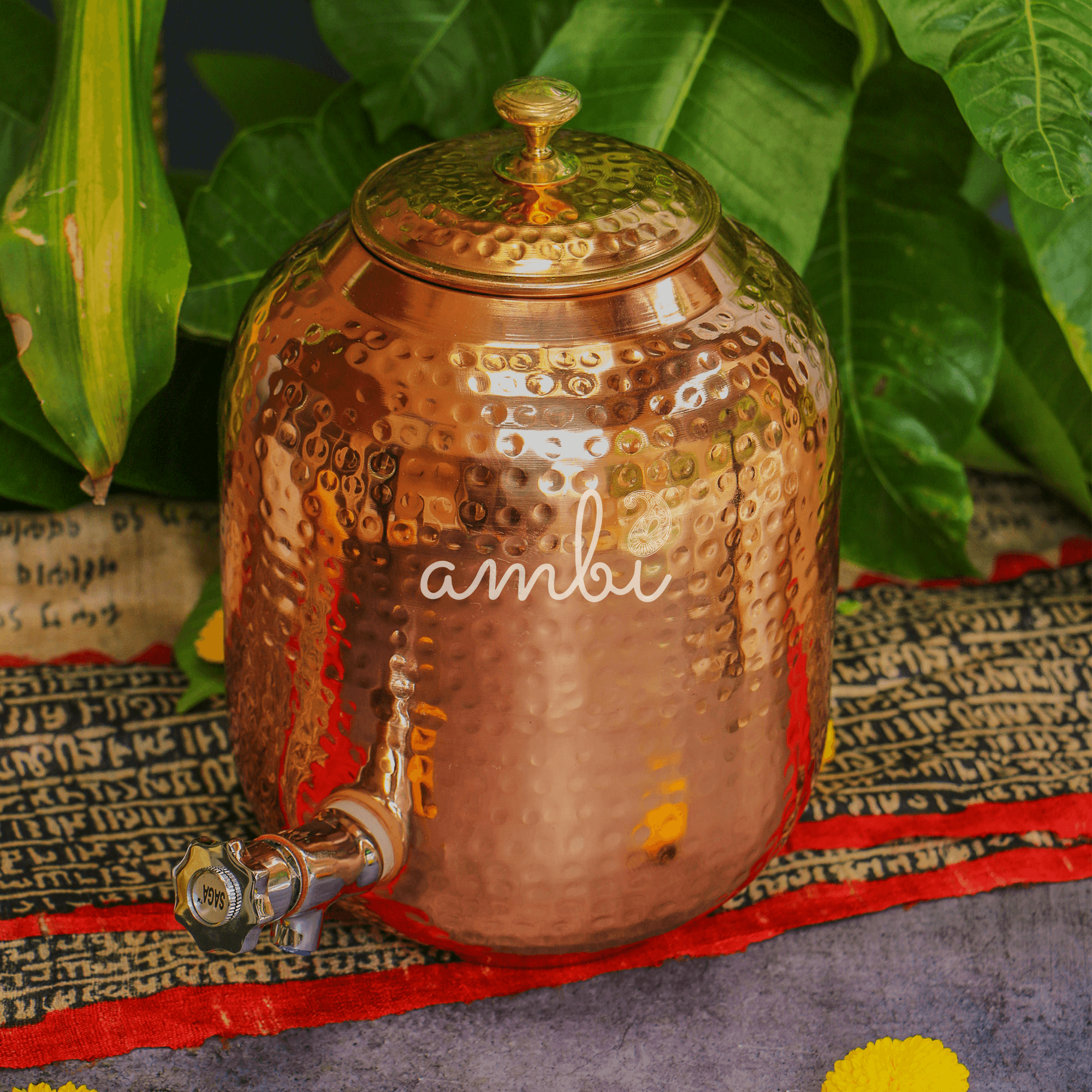 100% Pure Copper Hammered Water Storage Dispenser / Matka - 4 Litres