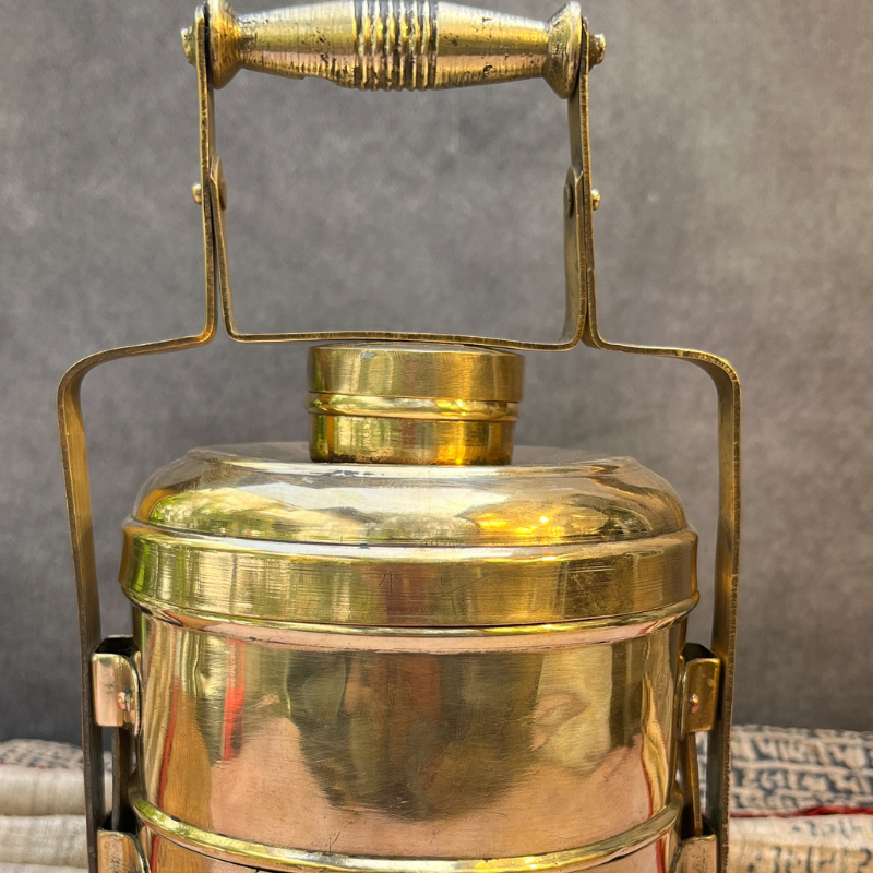 Elegant Handcrafted Vintage Brass Two Tier Tiffin Set