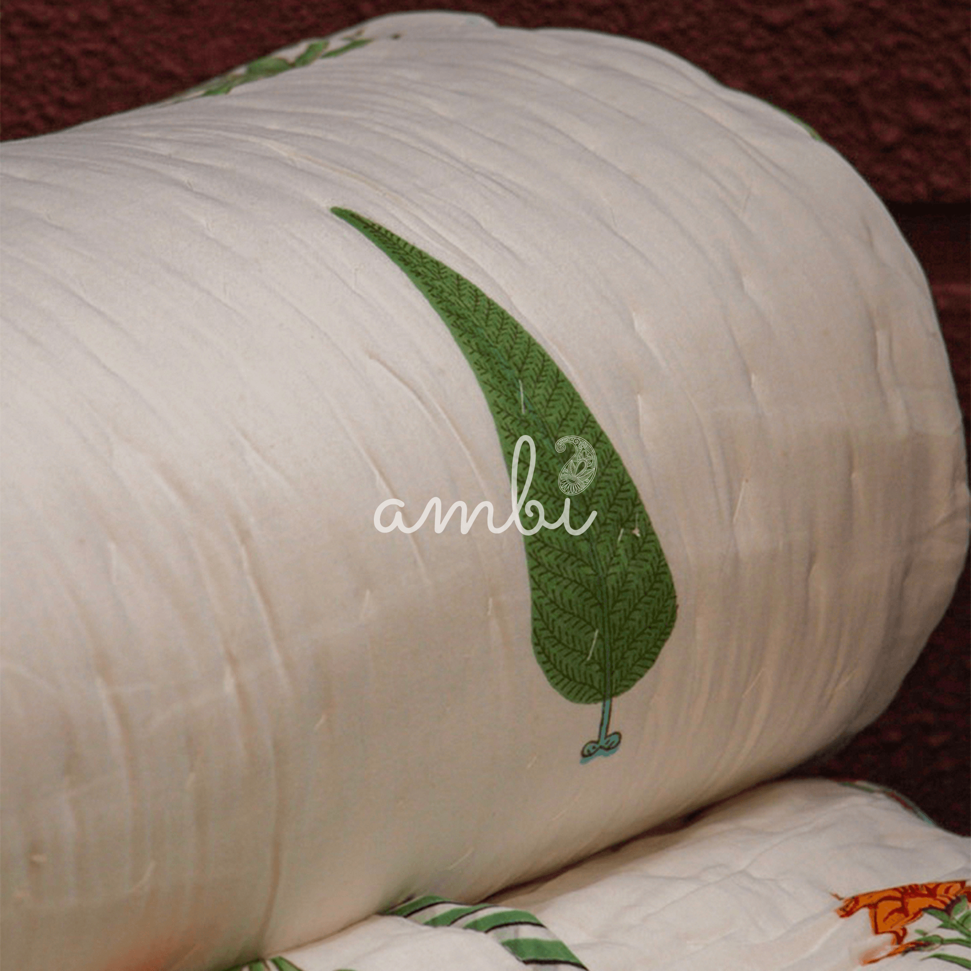 2026 Collection - Reversible Green Cypress Heavy Hand Block Printed Jaipuri Rajai / Quilt- Double - 90X108 Inches