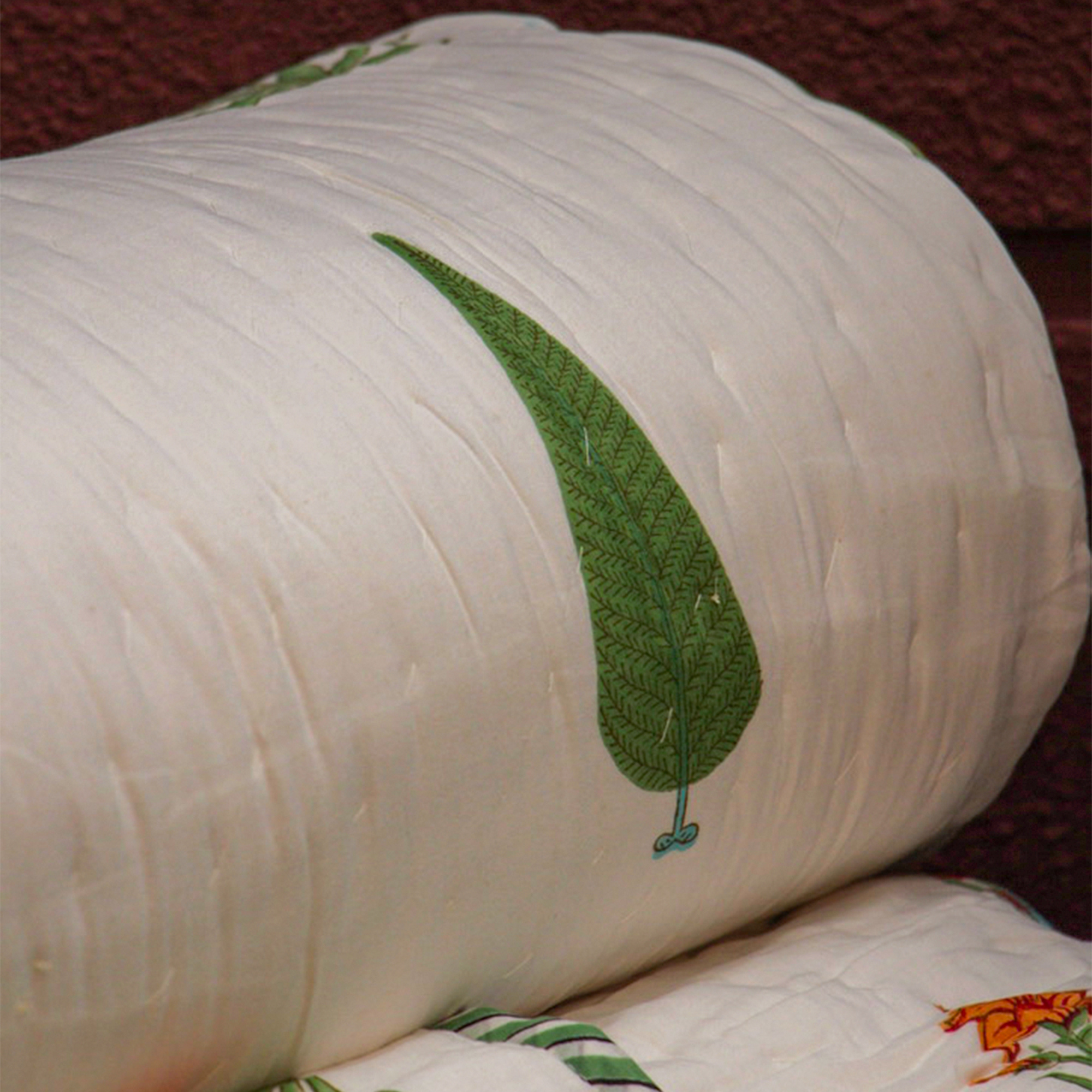2026 Collection - Reversible Green Cypress Heavy Hand Block Printed Jaipuri Rajai / Quilt- Double - 90X108 Inches