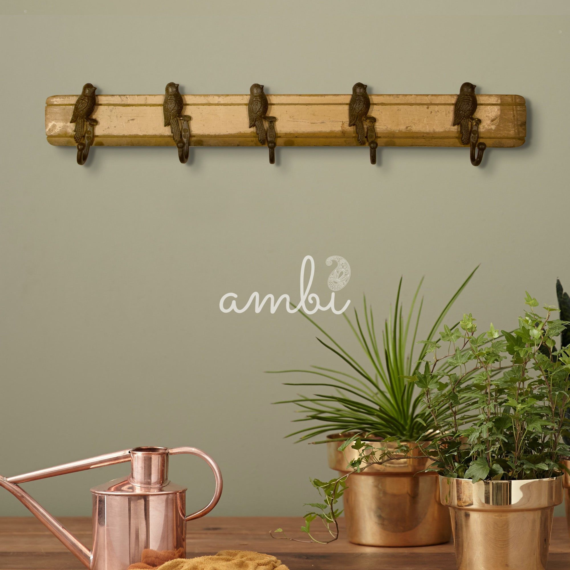 Rustic Wood Base Bird Shaped Hooks Cream Color - Main Image