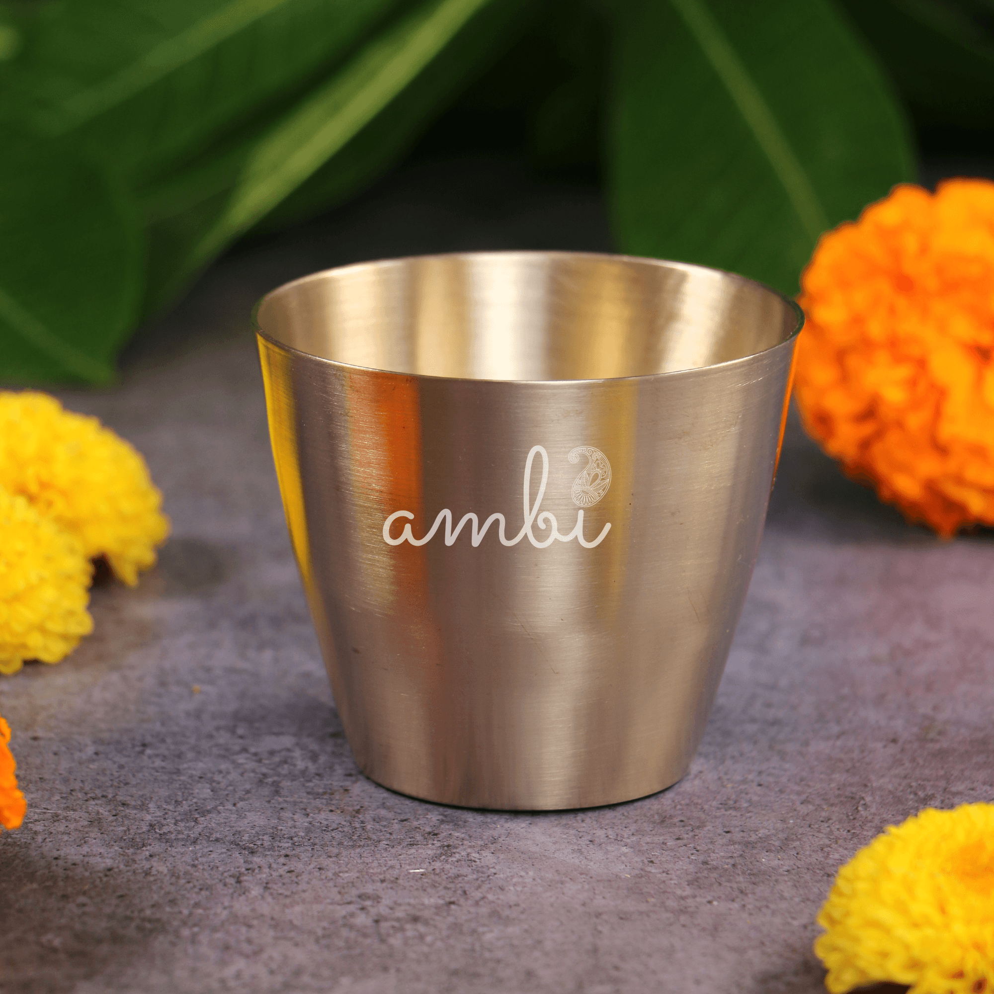 AMBI Anand Panila Stylish 100% Lead Free Heavy Pure Kansa Water Glass - 3 inches - 250ml