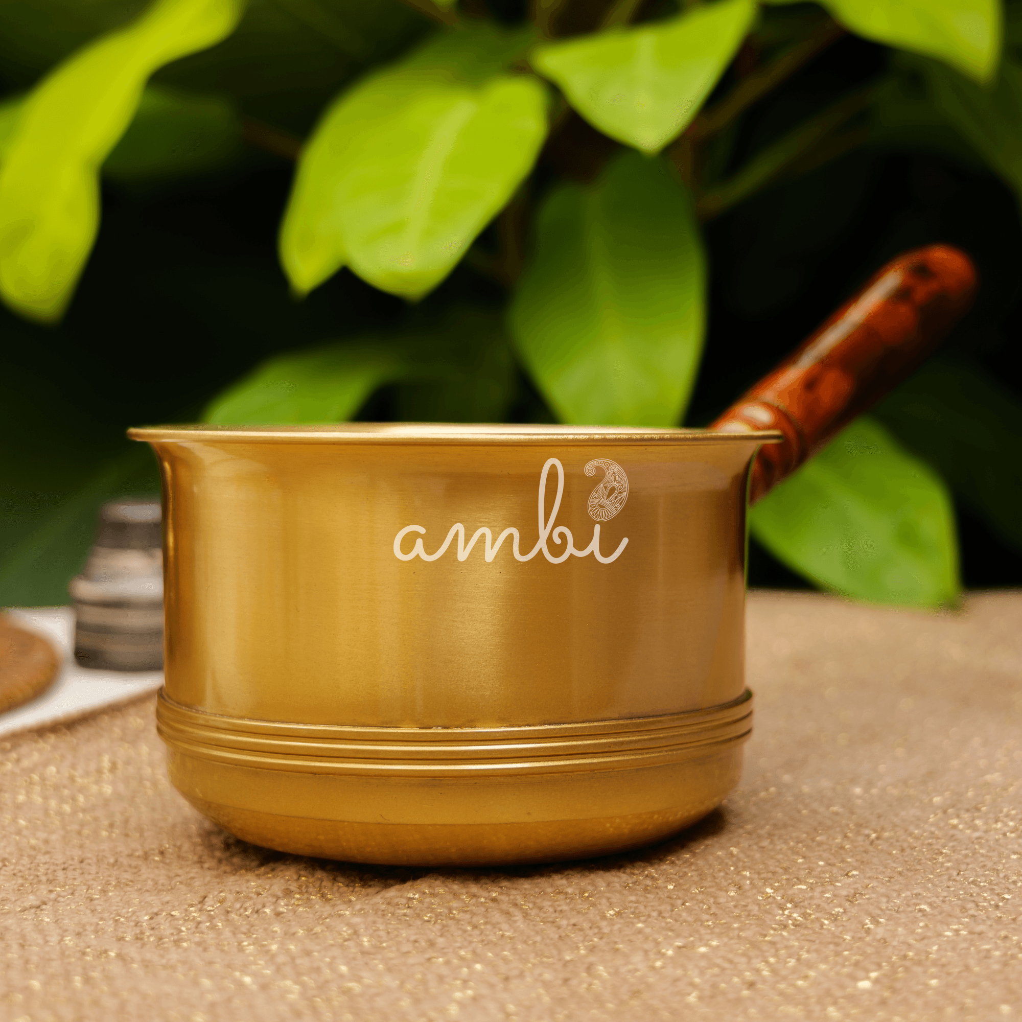 Elegant Pure Brass Tea Making Sauce Pan with Wooden Handle - 3-4 cups tea