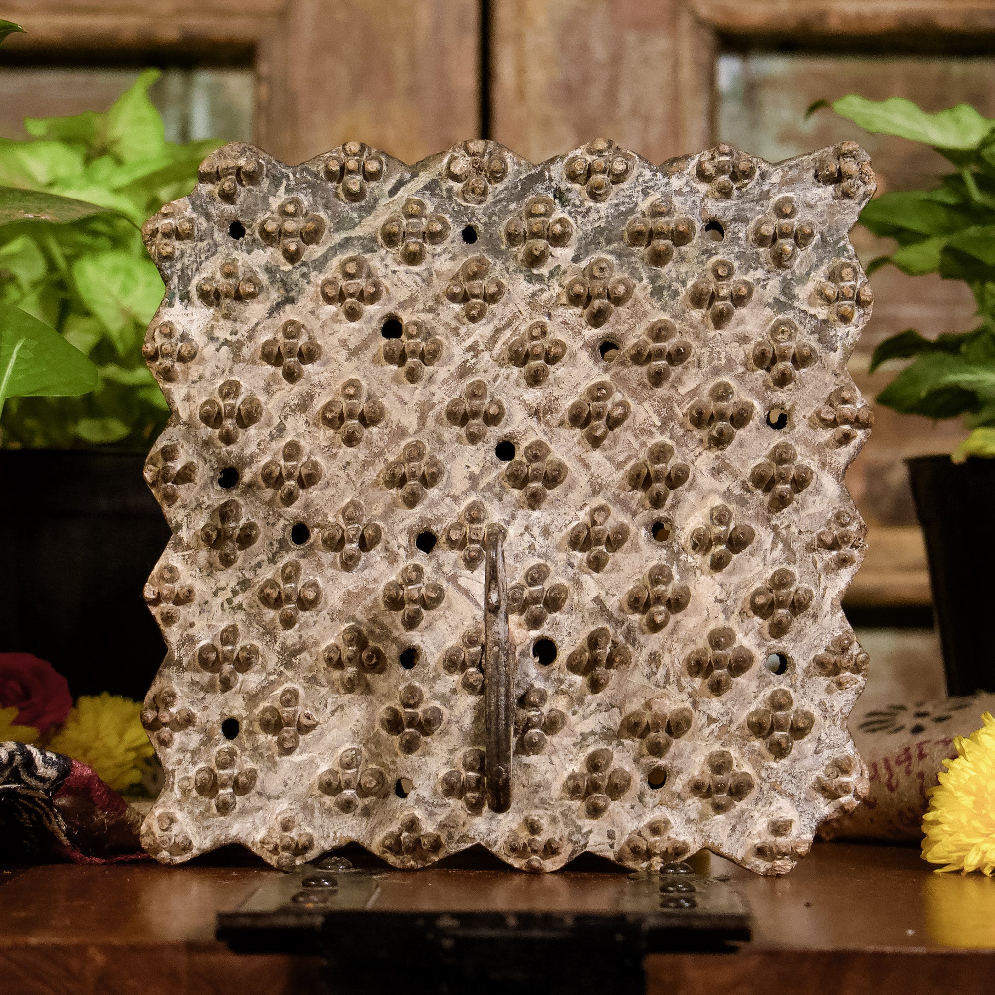 Hook on Rustic Block Print Wood Base - Distressed Look