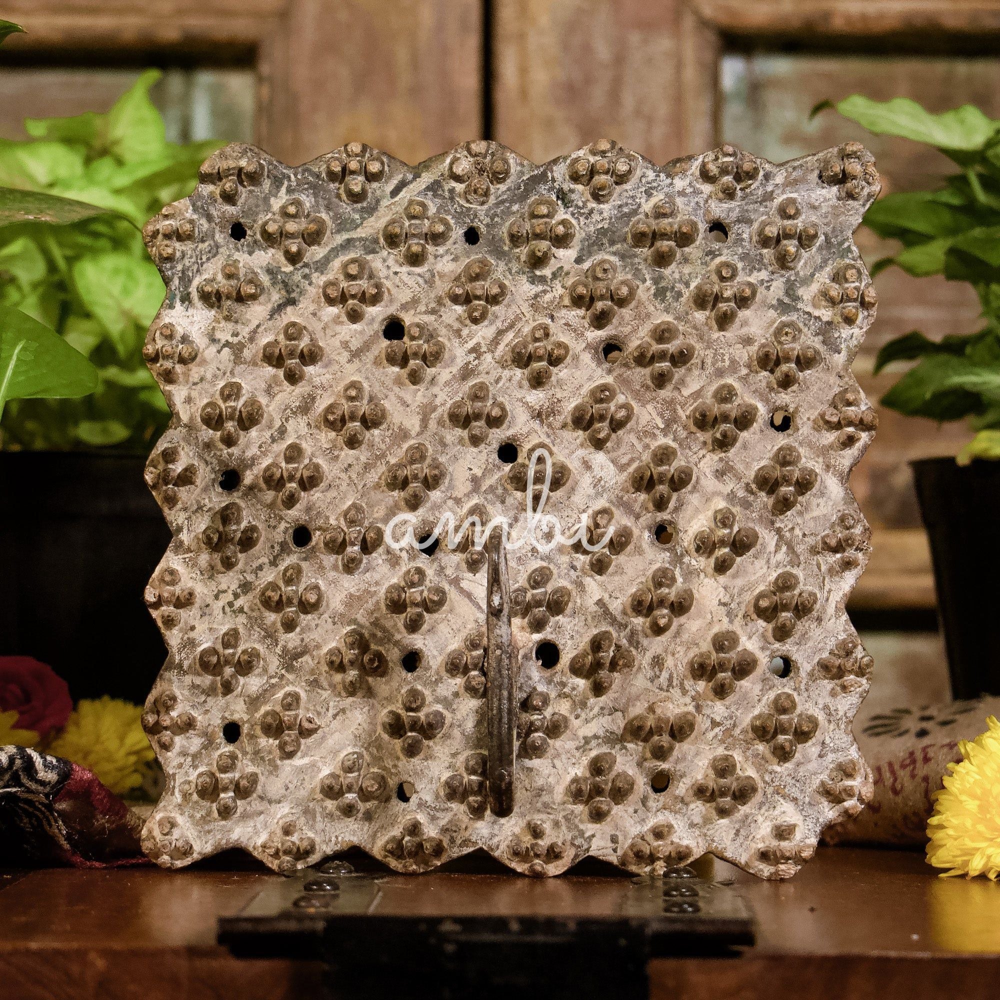 Hook on Rustic Block Print Wood Base - Distressed Look