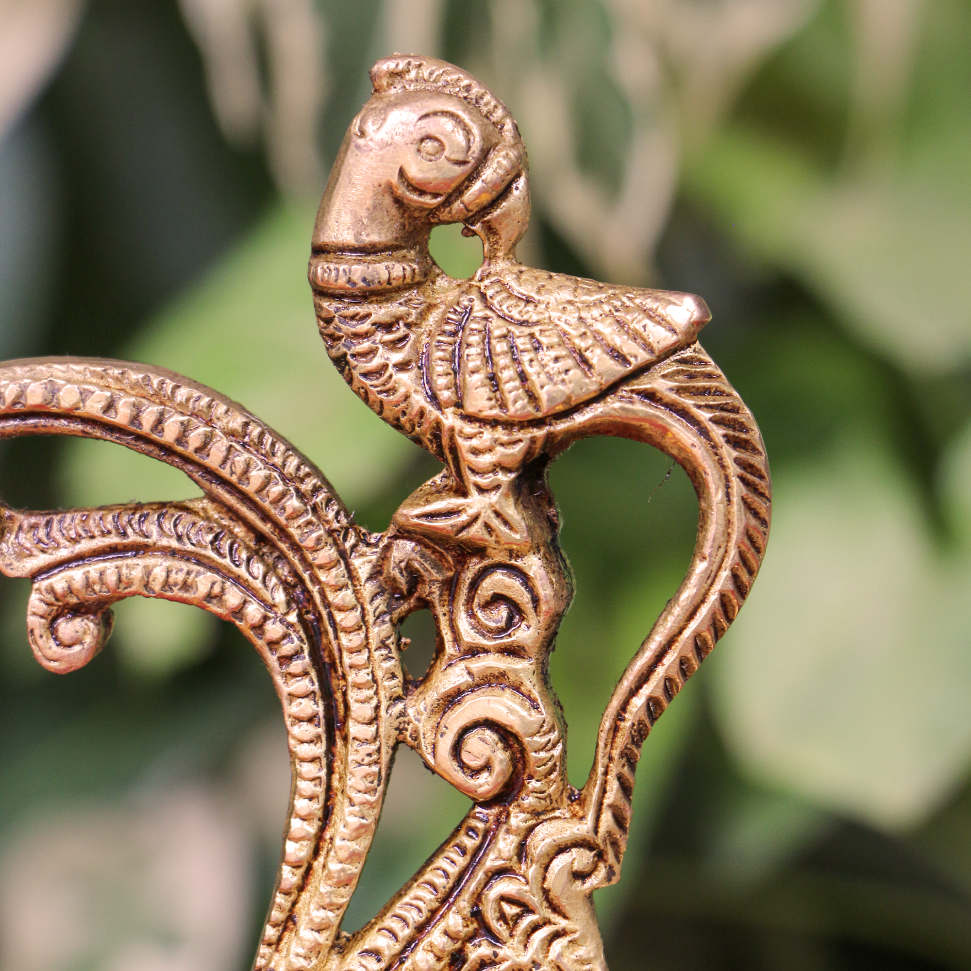 Pure Brass Peacock Antique Style Deepak/Diya Large with Bell - Heavy make