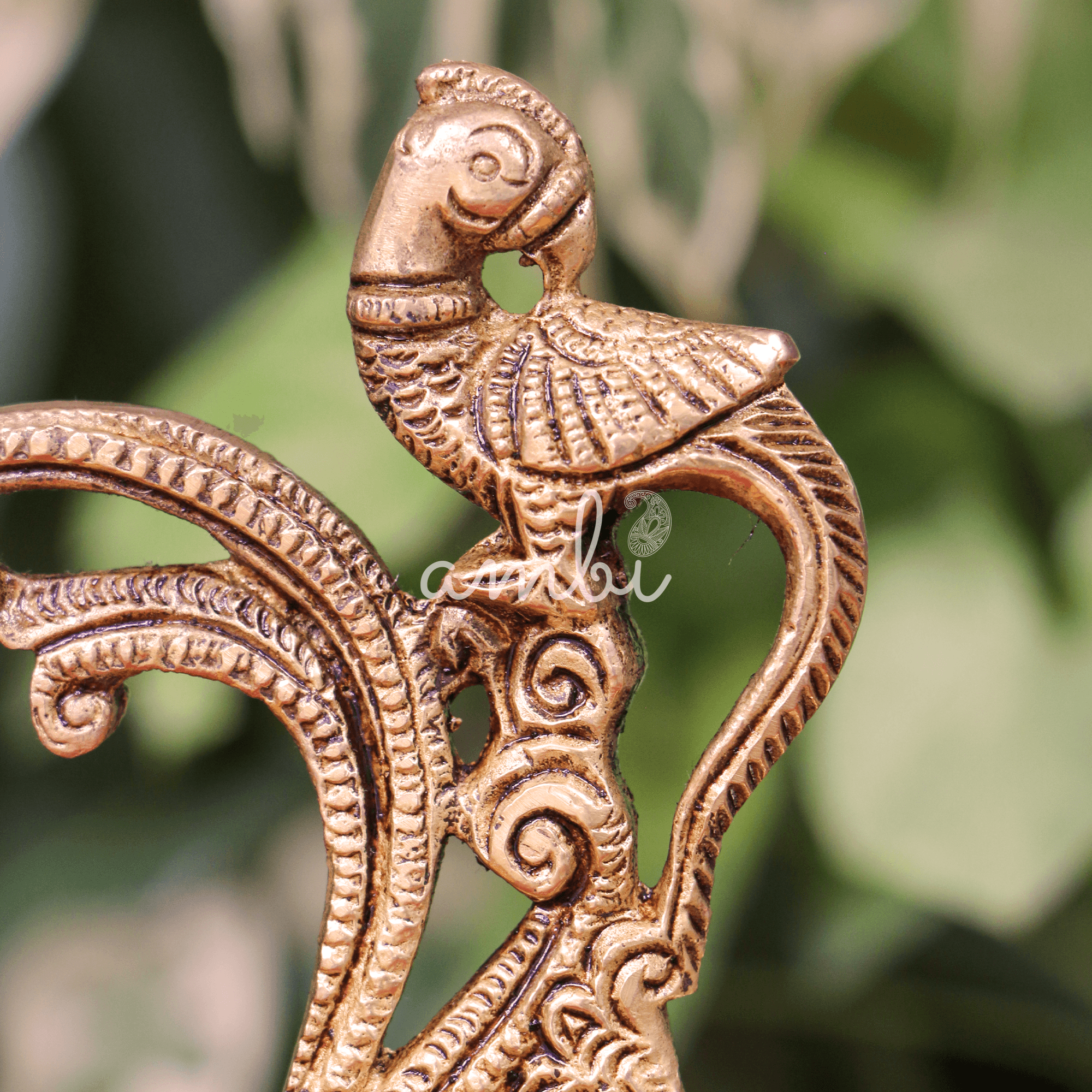 Pure Brass Peacock Antique Style Deepak/Diya Large with Bell - Heavy make