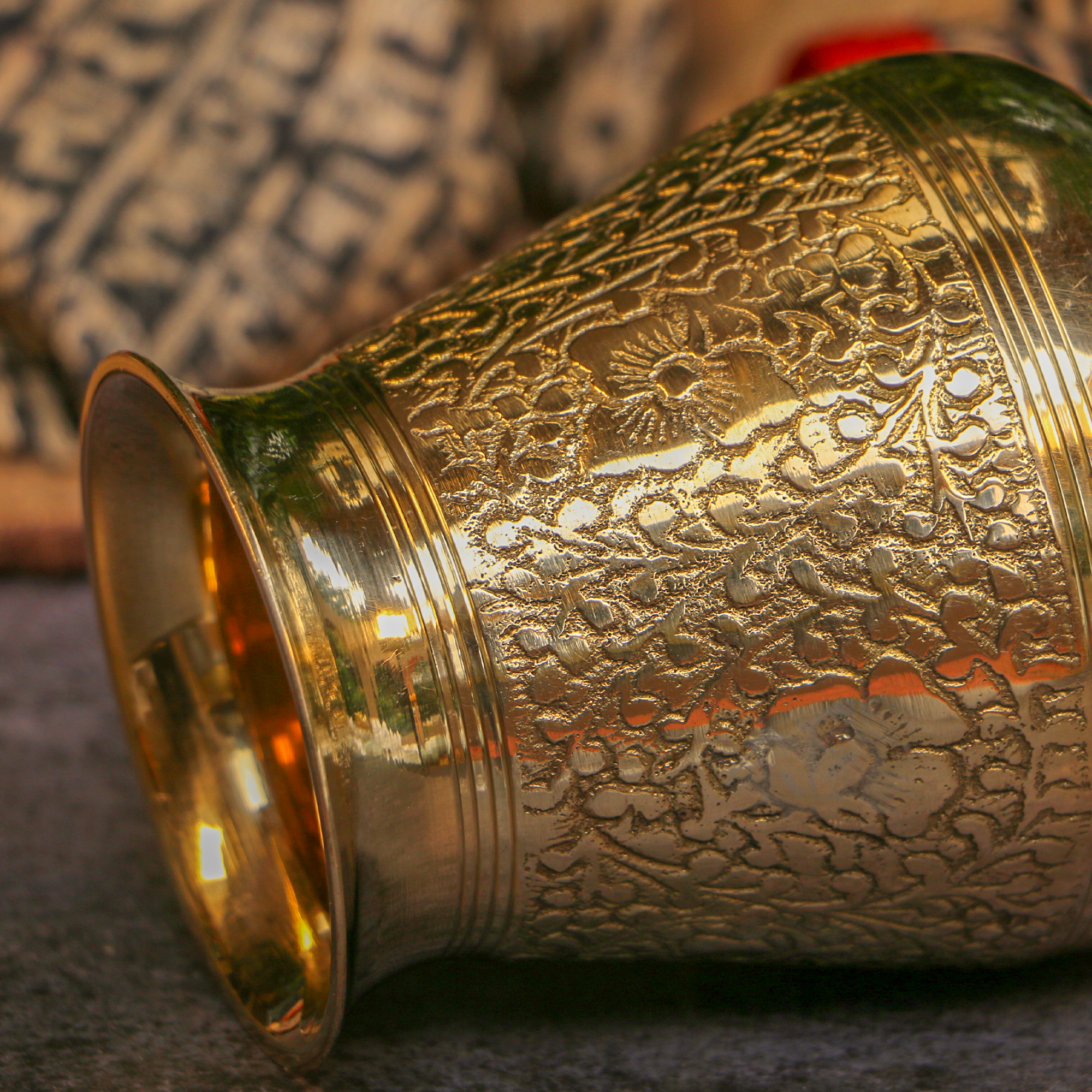 100 % Brass Embossed Lota Kalash for Pooja or Water Storage - Conical