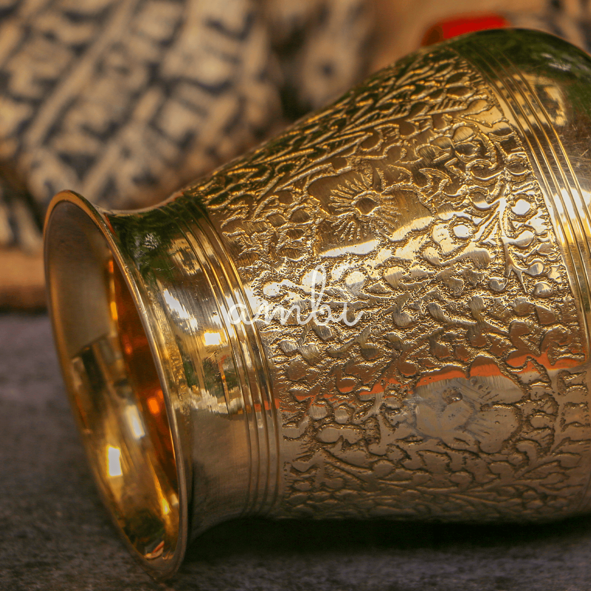 100 % Brass Embossed Lota Kalash for Pooja or Water Storage - Conical