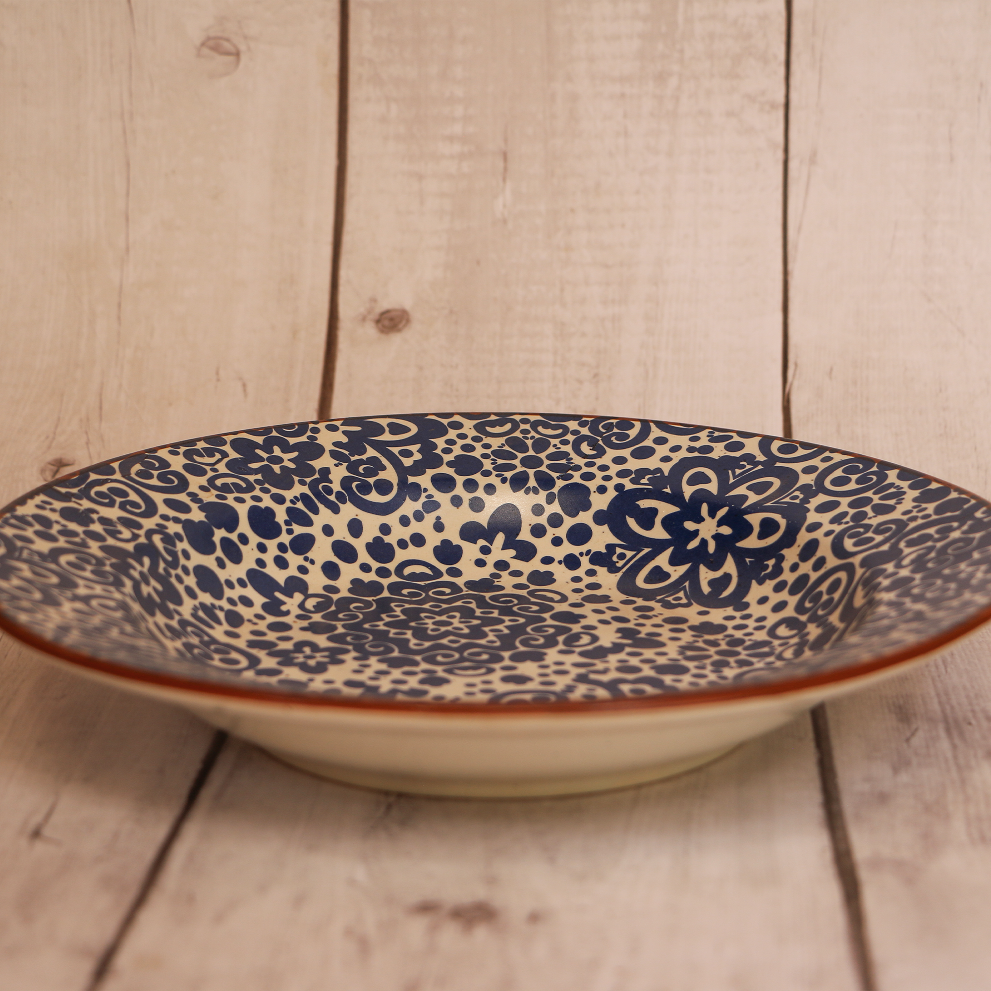 Ambi Handmade Blue Floral Pattern Pasta Platter 9.5 inch