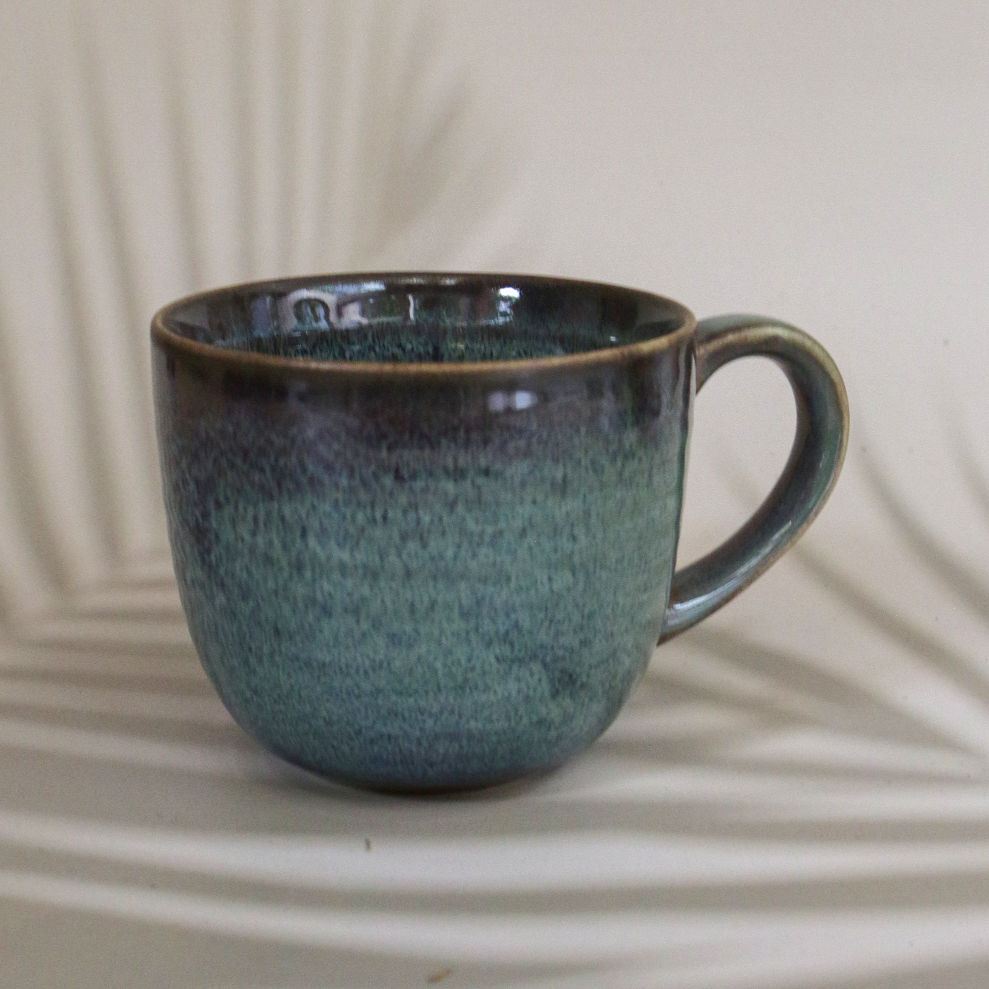Handmade Artisanal Emerald Blue Large Coffee Mug 400 ml - Set of 2