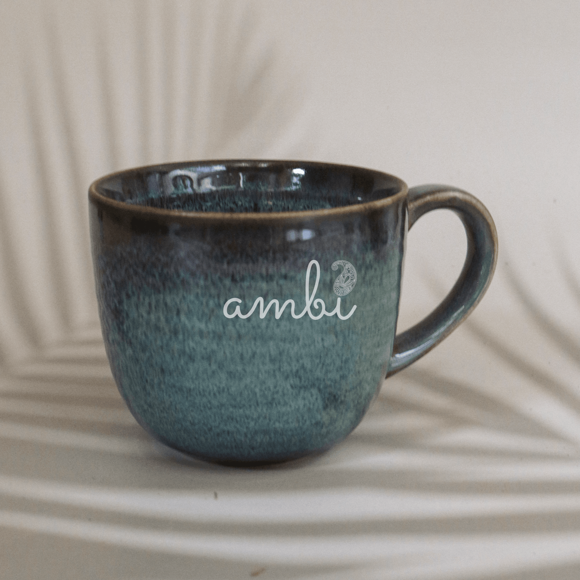 Handmade Artisanal Emerald Blue Large Coffee Mug 400 ml - Set of 2
