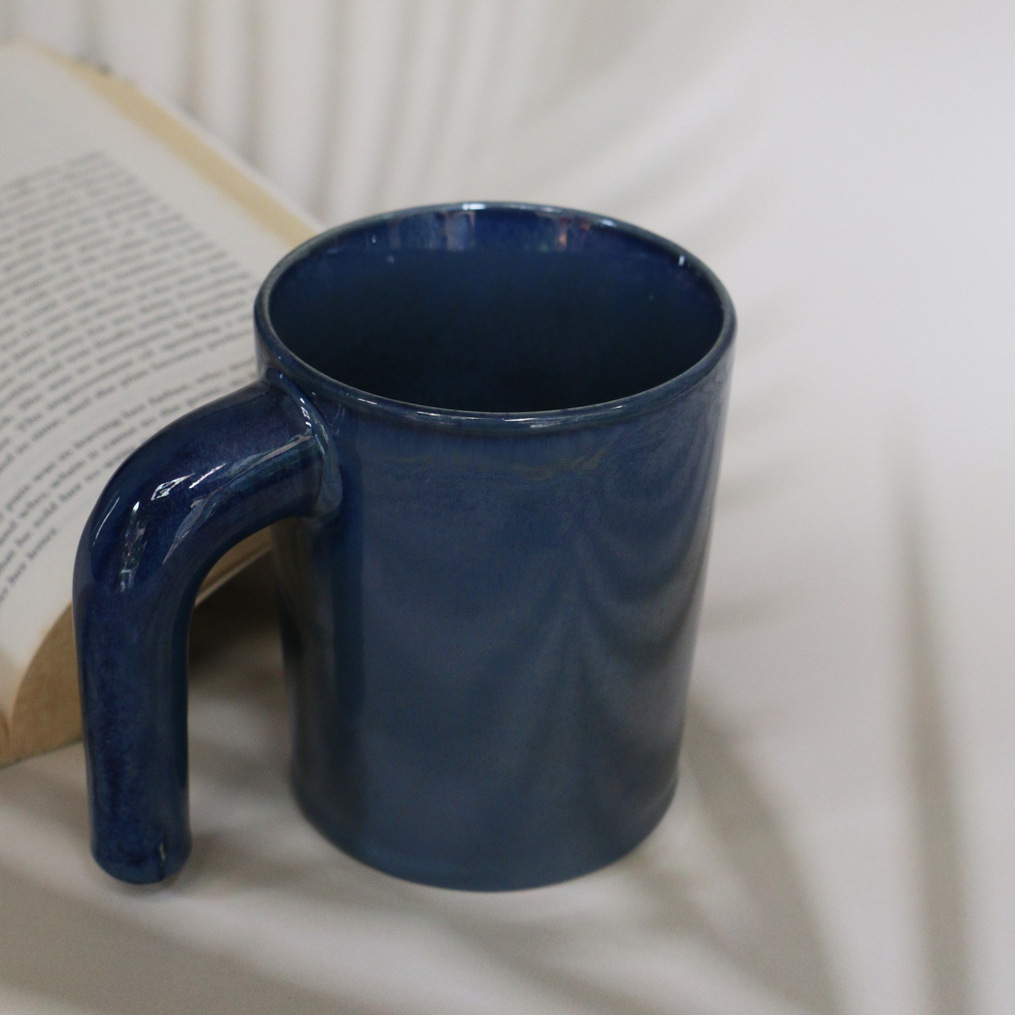 Handmade Open Handle Blue Coffee Mug 300 ml