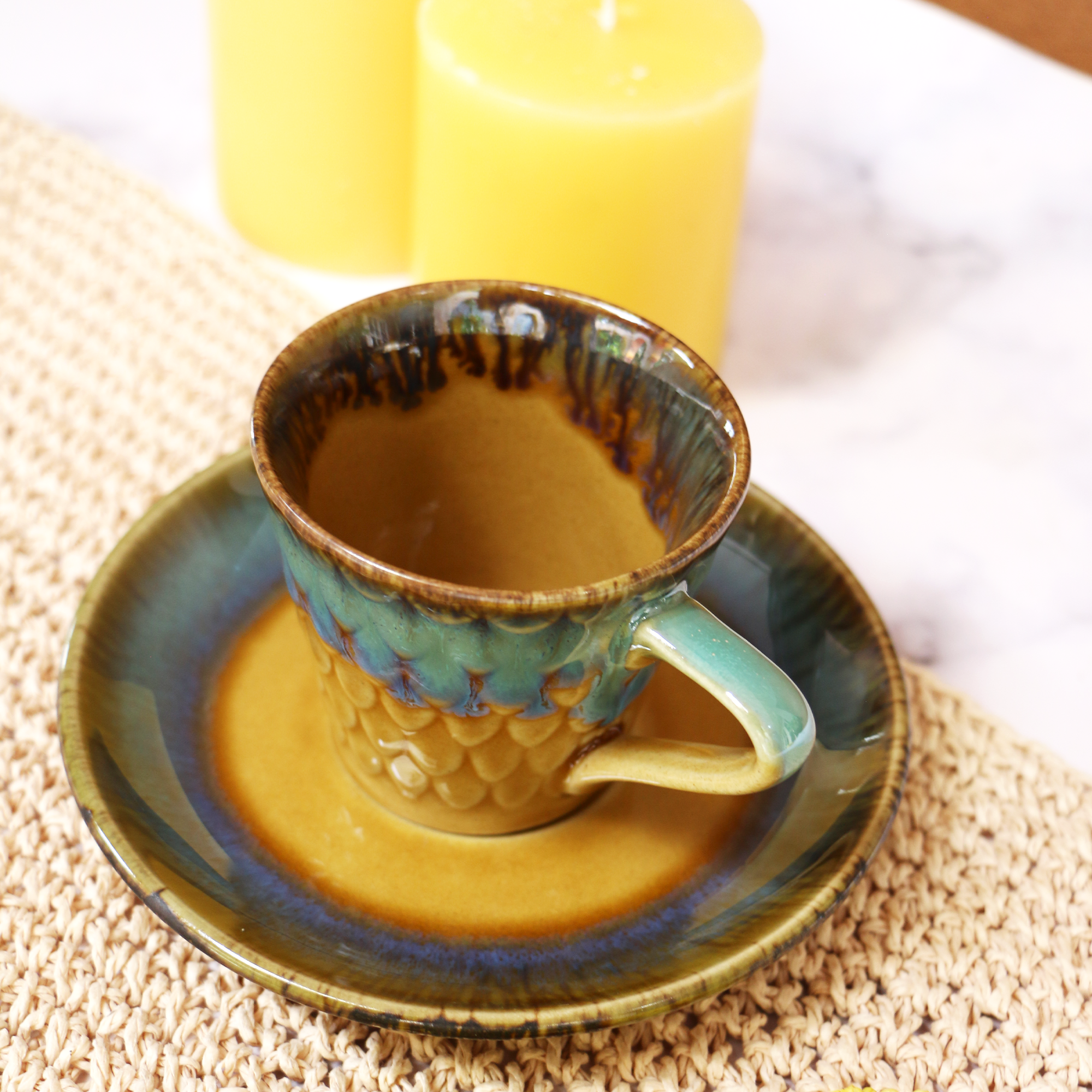 Handmade Mermaid Textured Cup and Saucer Set of 2 (150 ml each)