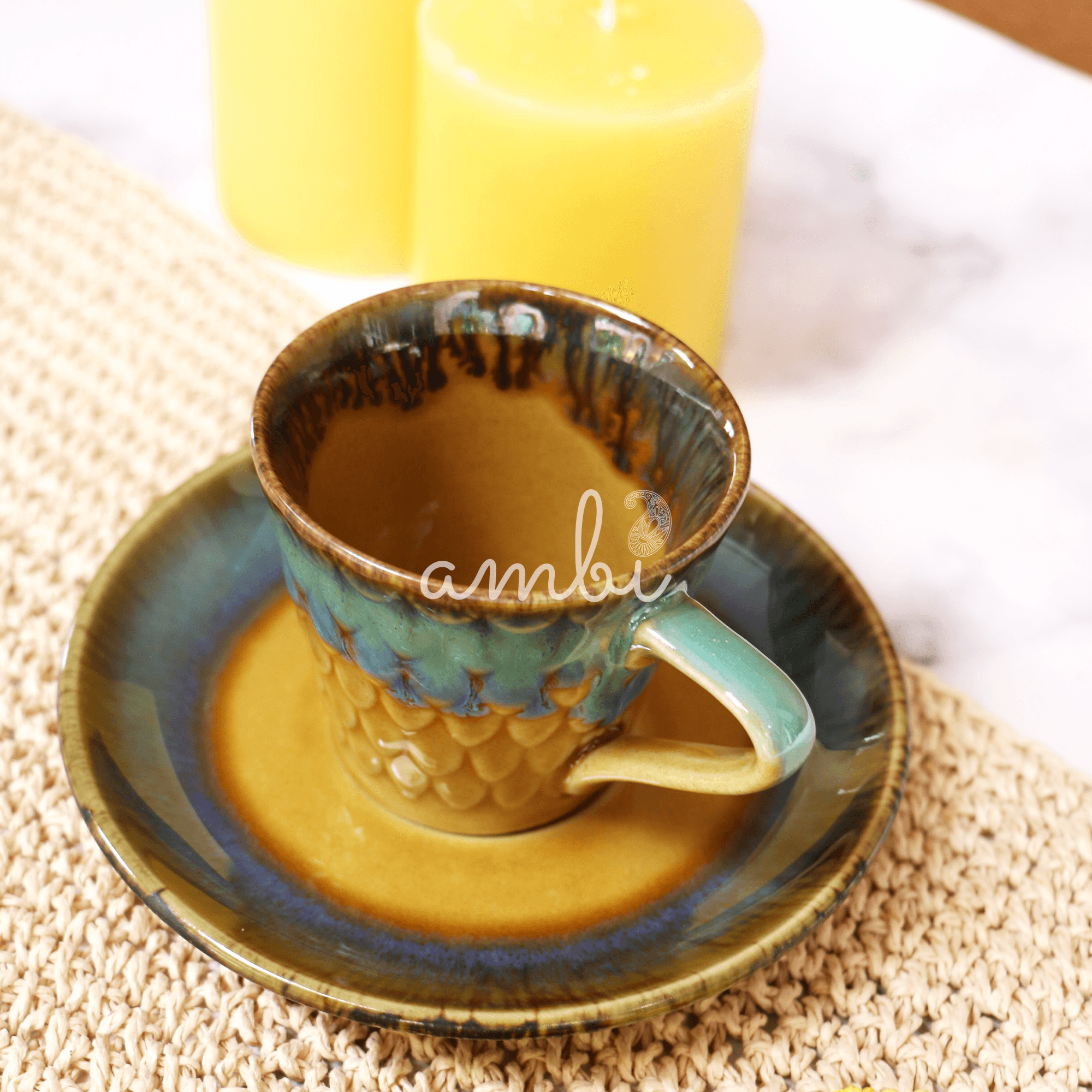 Handmade Mermaid Textured Cup and Saucer Set of 2 (150 ml each)