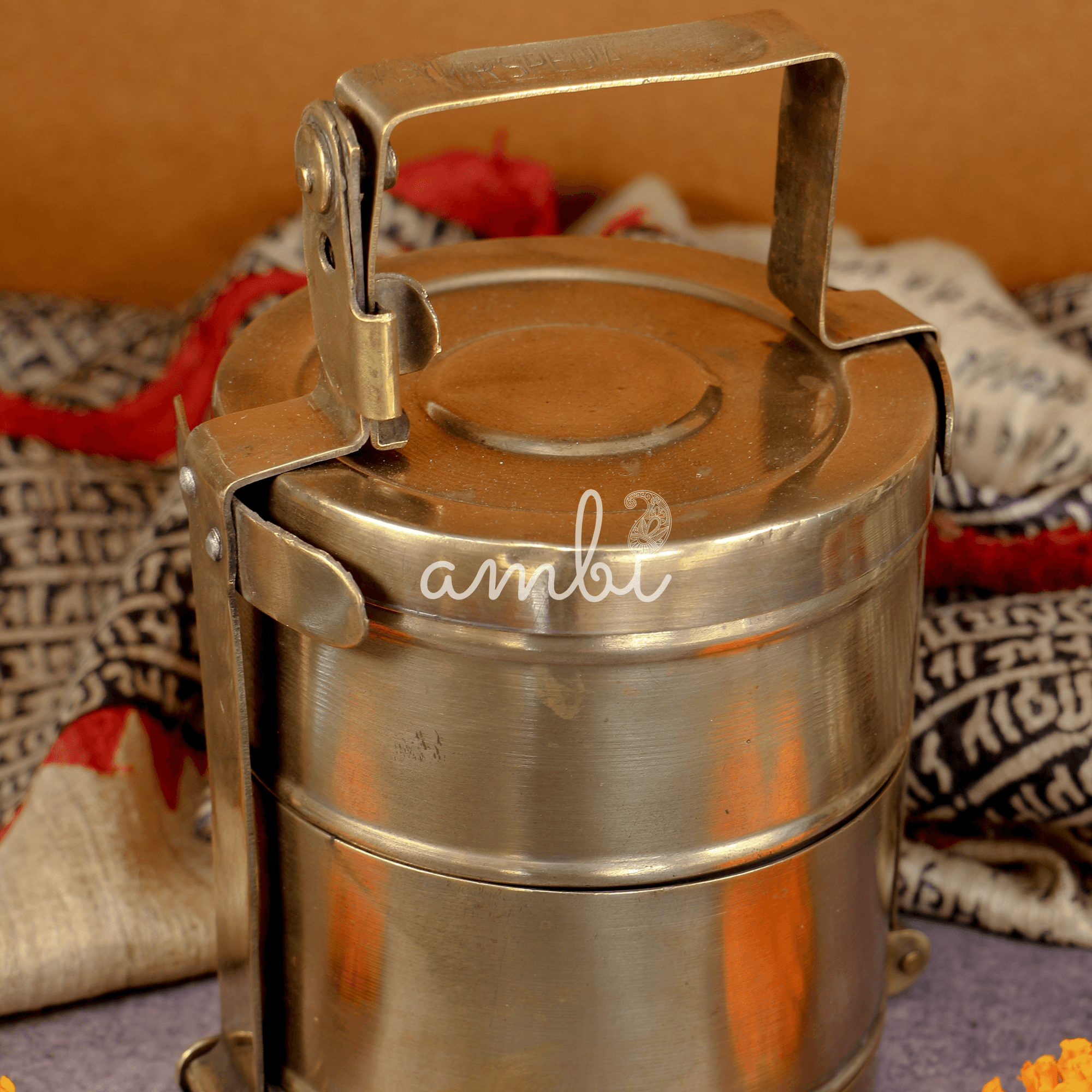 Ambi Vintage Pure Brass Heavy Duty Tiffin - 2 Tier