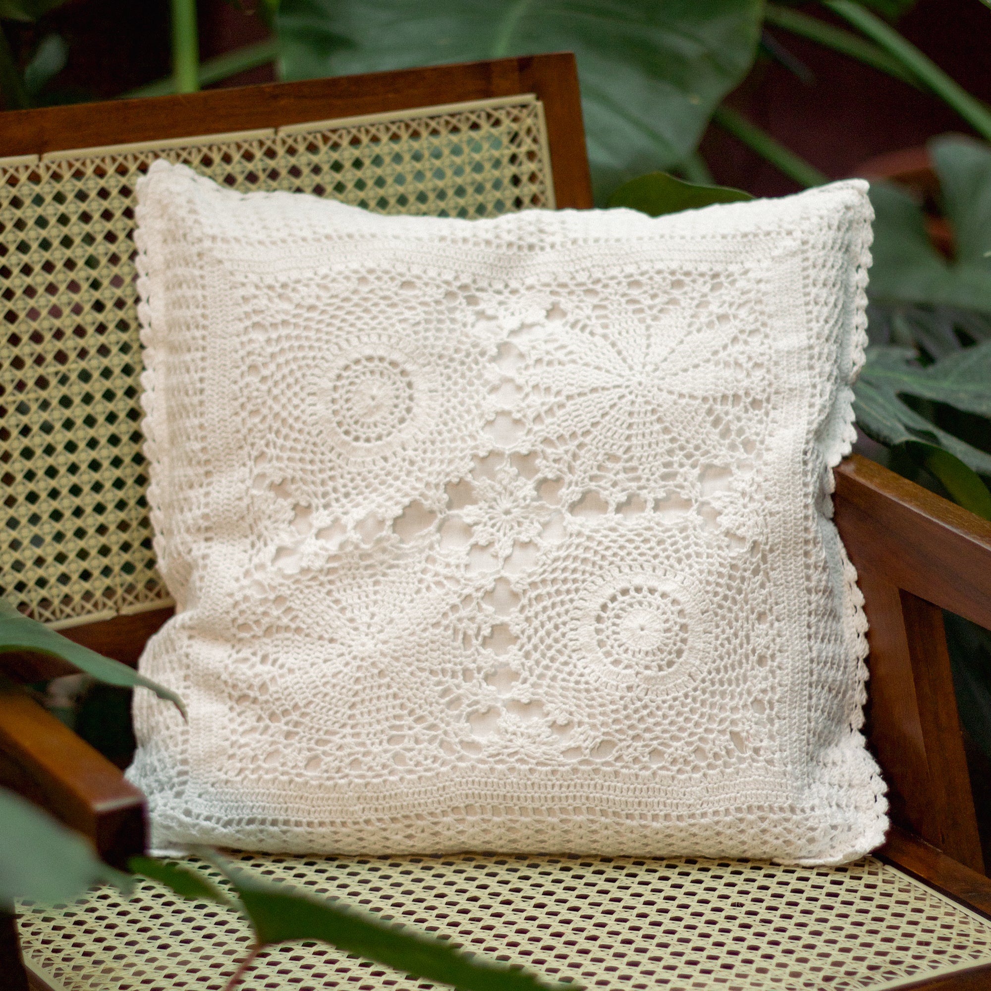 Diwali 2025 Hand-Embroidered Plain Crochet Cushion Cover 16 X 16 inc