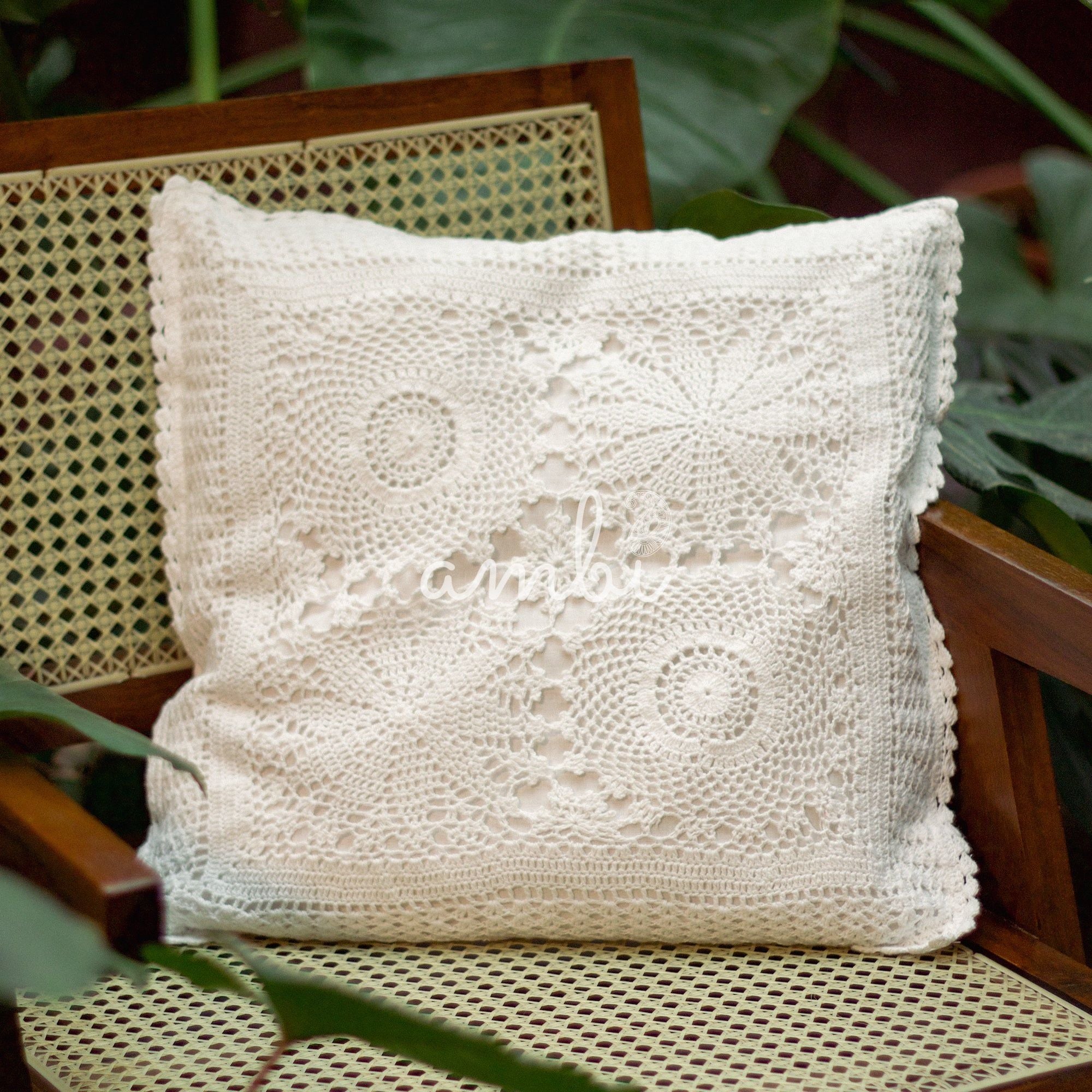 2026 Collection - Hand-Embroidered Plain Crochet Cushion Cover - 16 X 16 inches - Set of 4