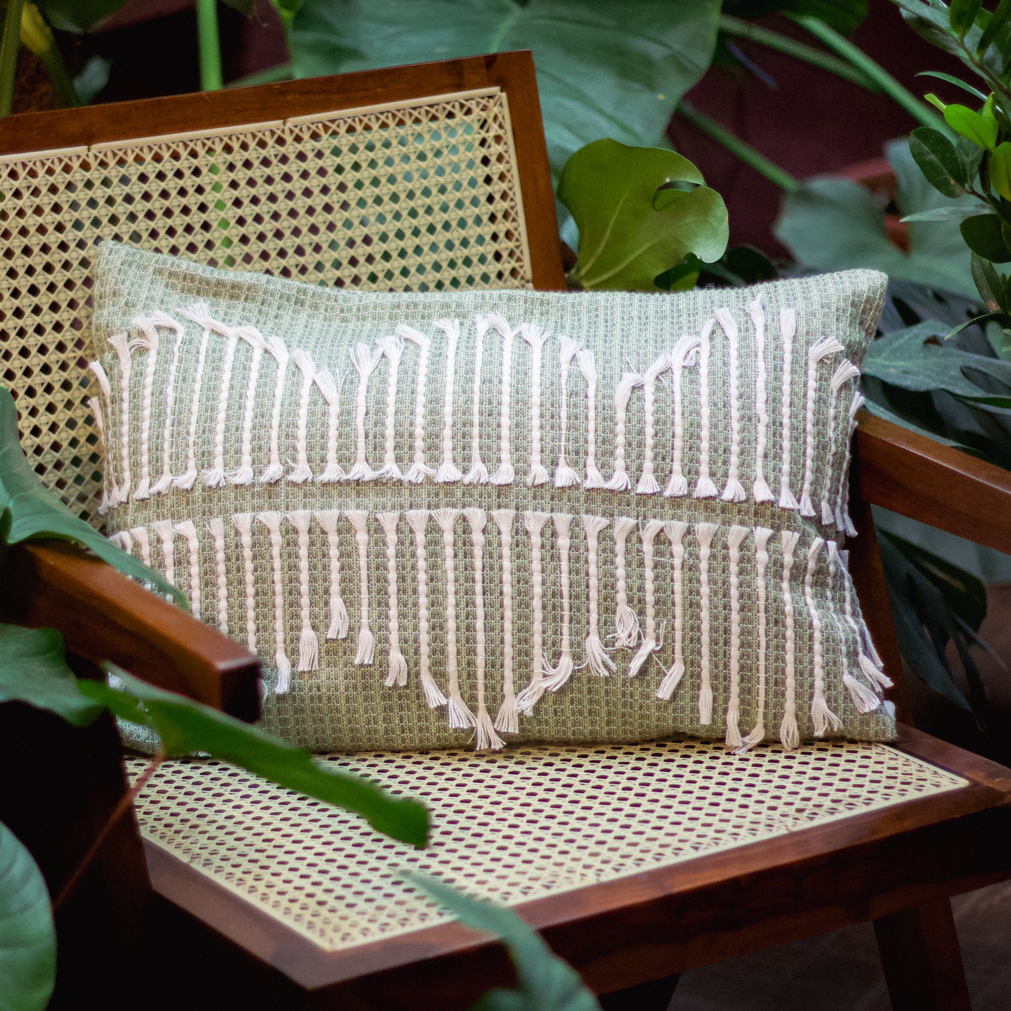 Diwali 2025 Handwoven Sage Cushion Cover - Set of 2 - 14 X 20 Inches
