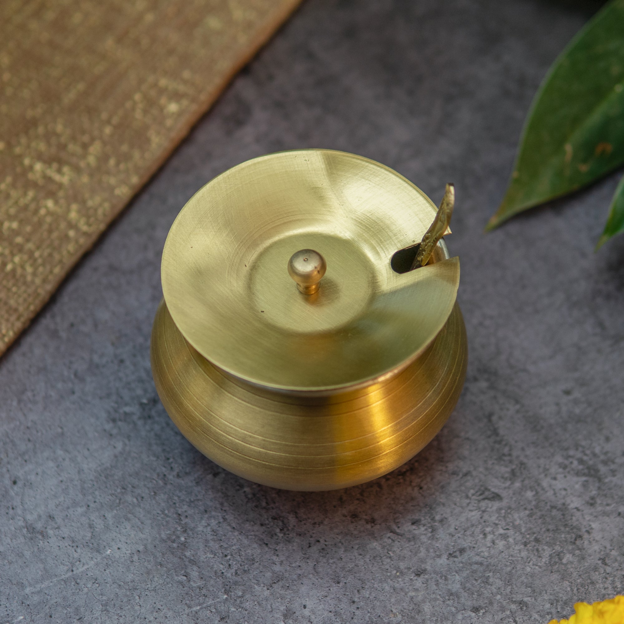 Pure Brass Ghee Pot (Matte) With Spoon - Gold Finish 350 ml