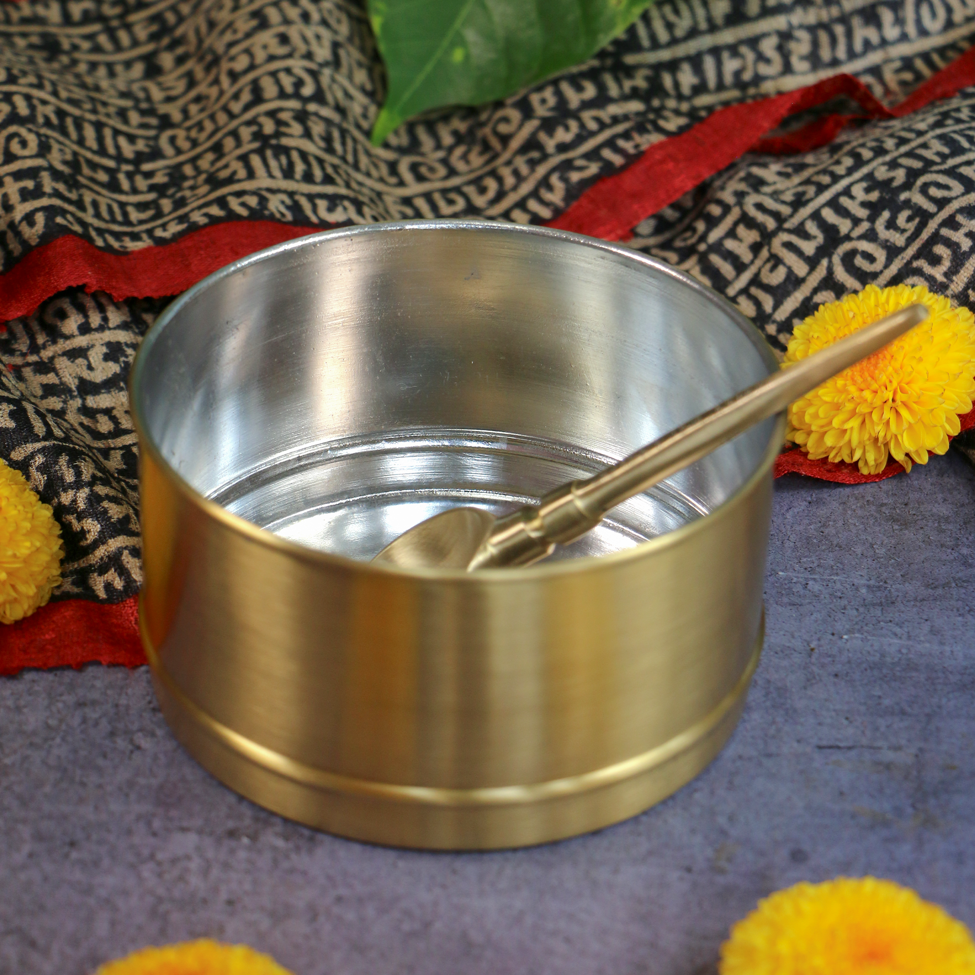 AMBI Super Elegant Pure Brass 3 Tier Tiffin Set in Matte Finish with Spoon