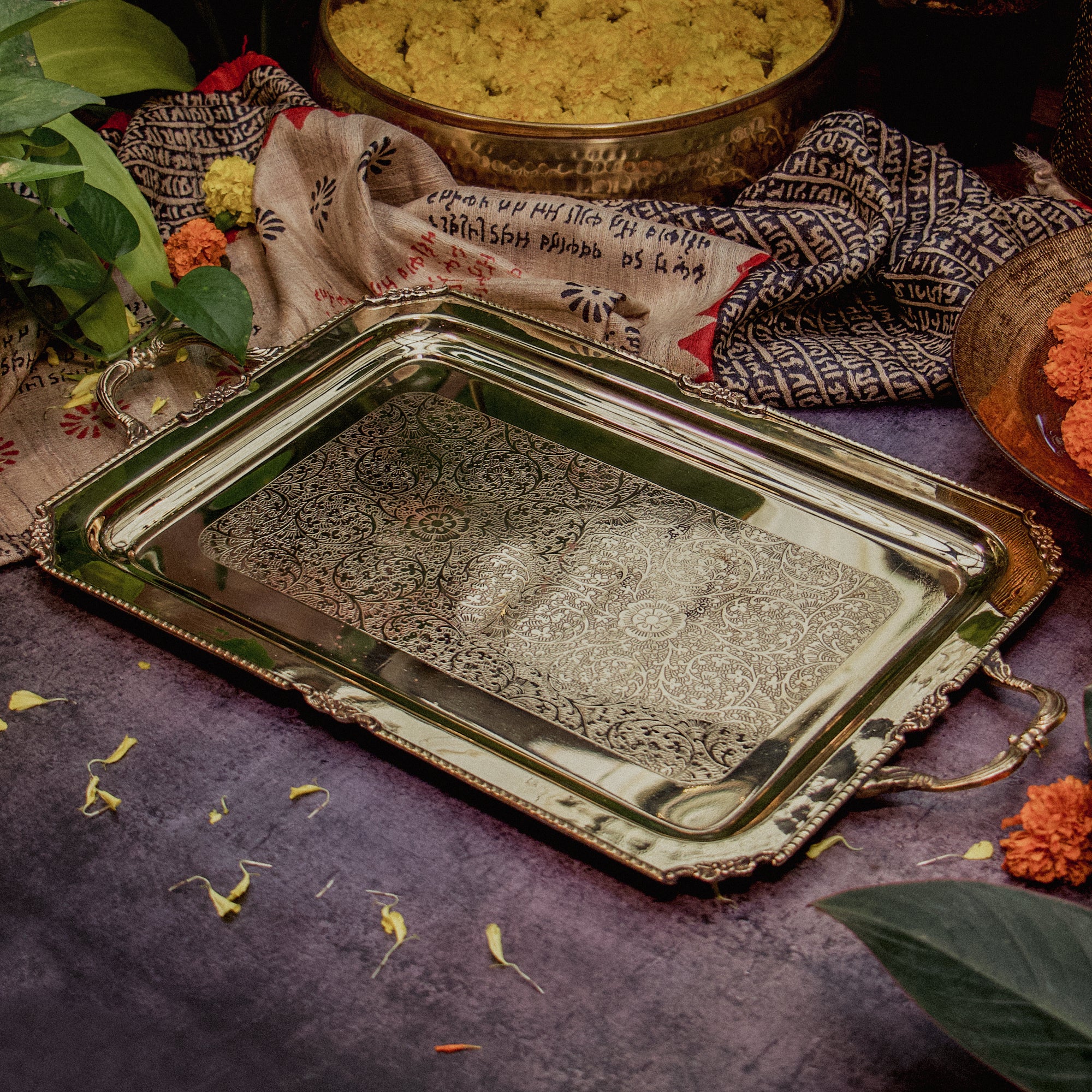 Brass Golden Imperial Inlay Brass Tray