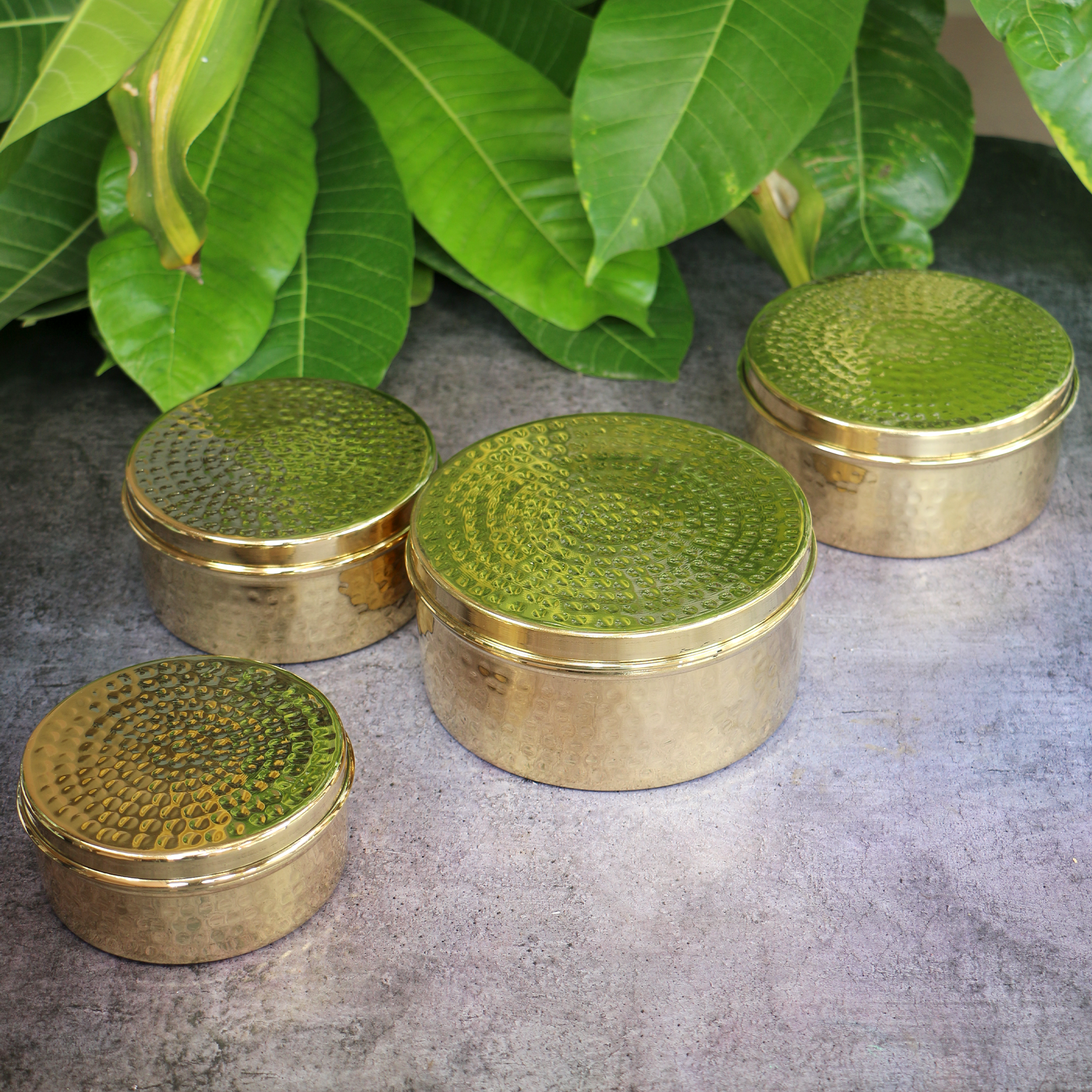 100% Brass Heavy Grade Hammered Storage Boxes / Laddu Boxes - Set of 4 boxes