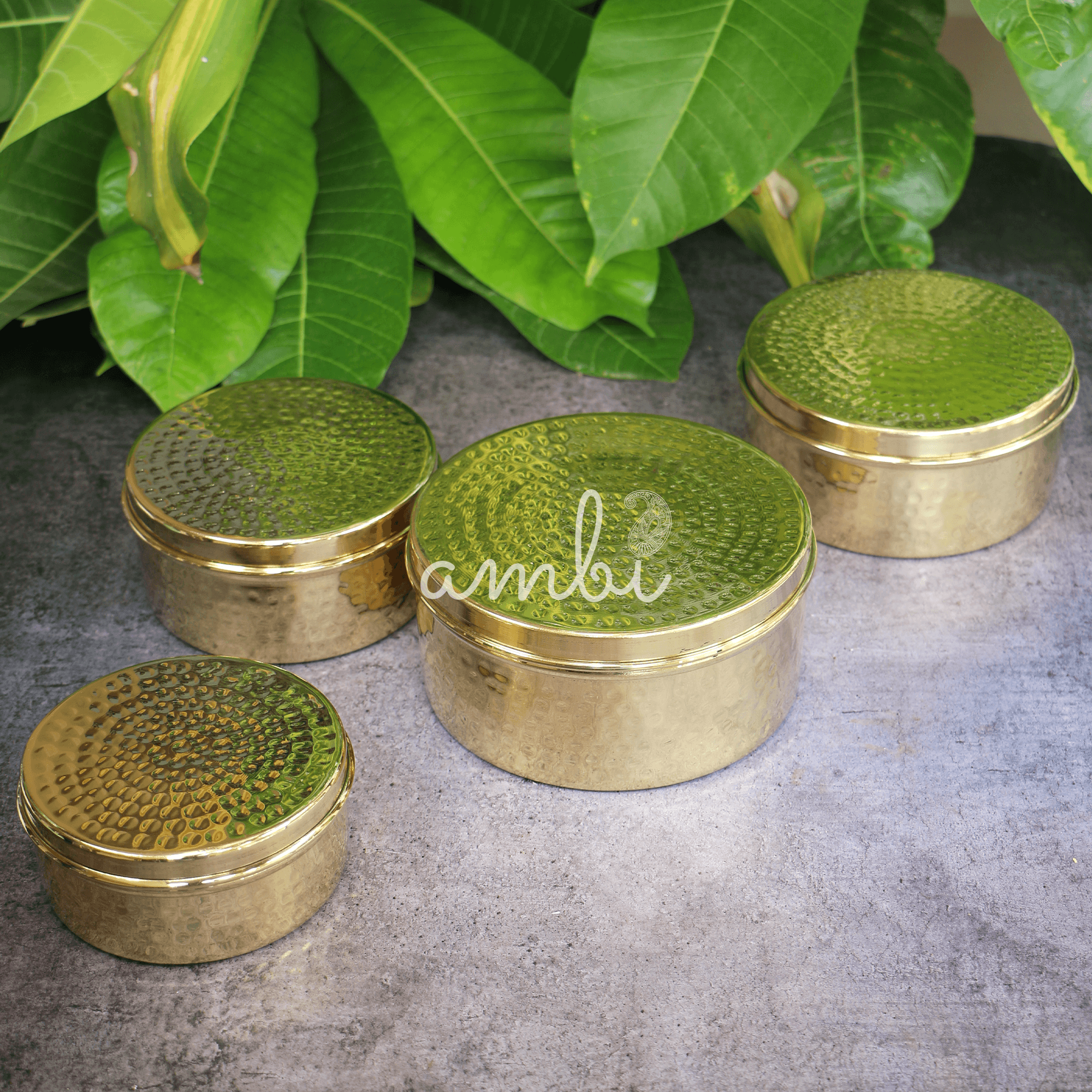 100% Brass Heavy Grade Hammered Storage Boxes / Laddu Boxes - Set of 4 boxes