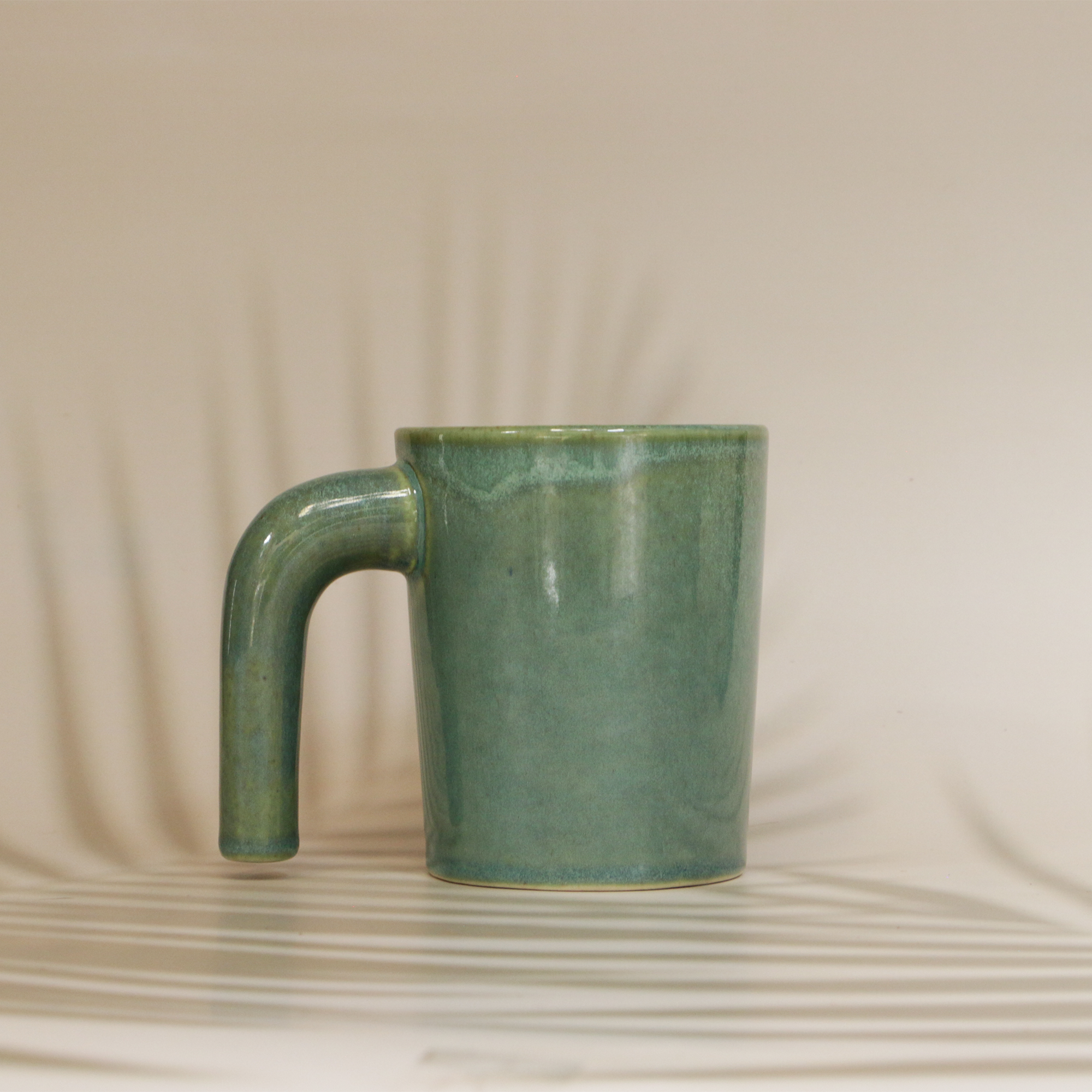 Handmade Open Handle Sage Green Large Coffee Mug 300 ml