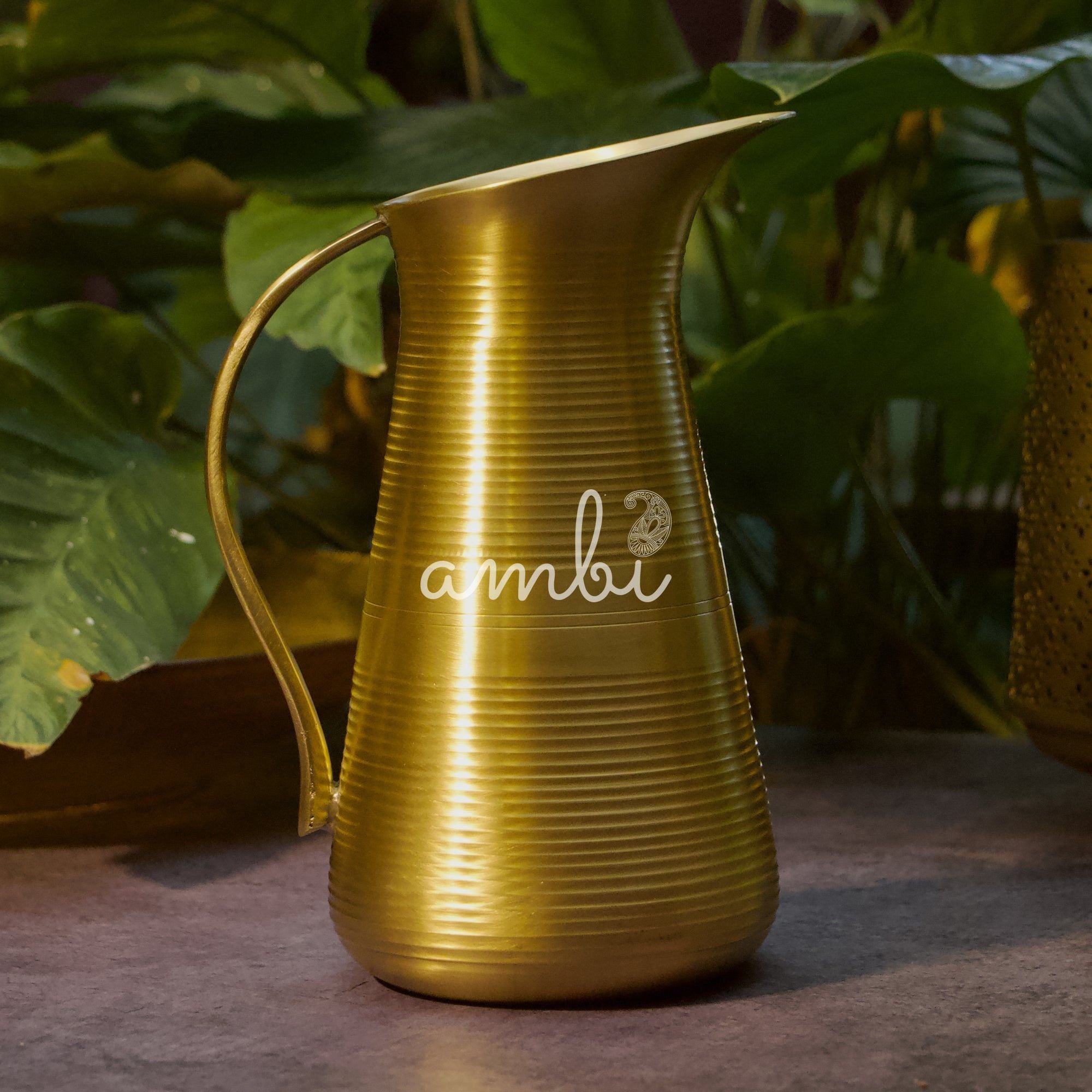 Ambi Pure Brass Water Jug — 800ml | Handcrafted Traditional Serving Jug